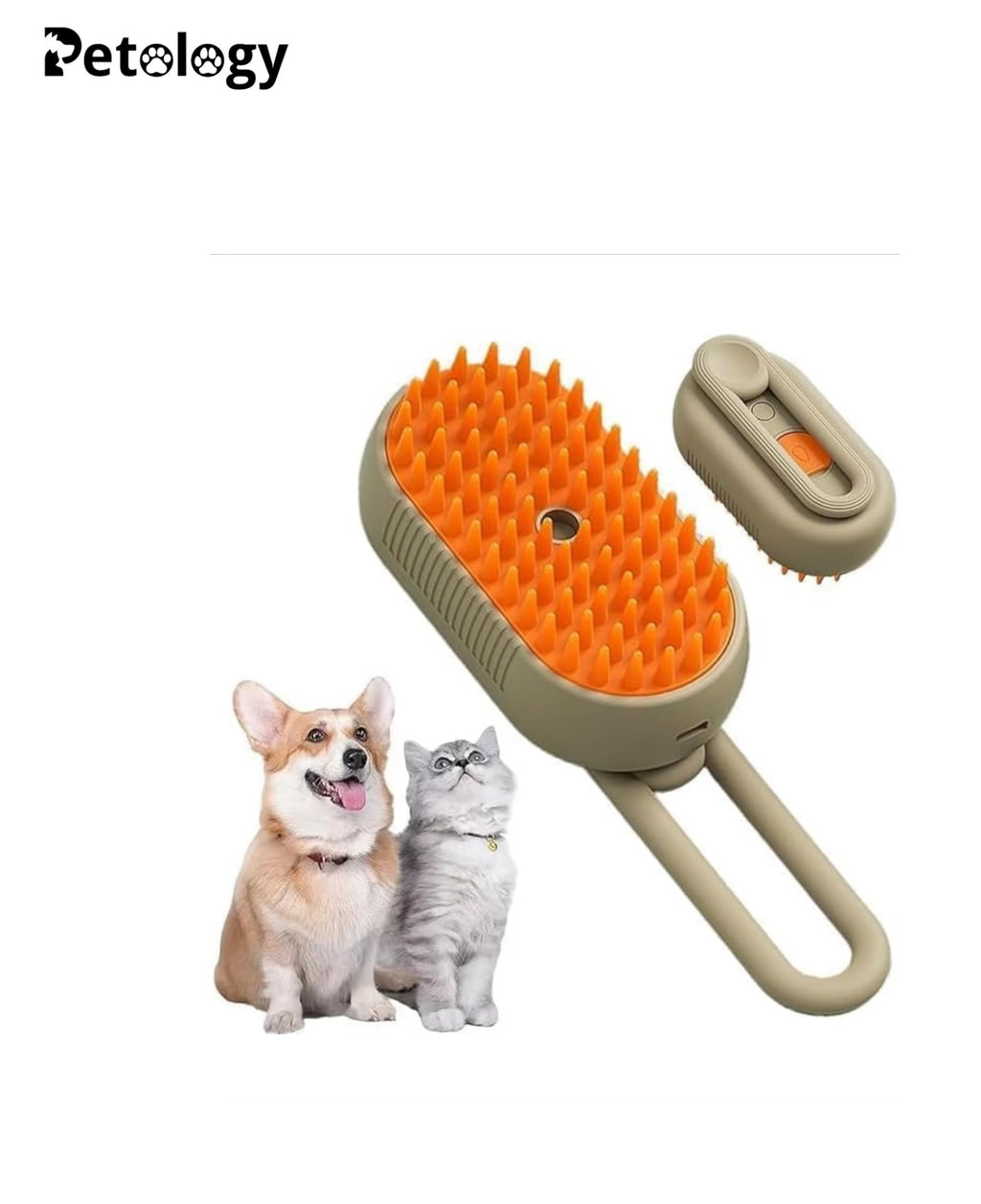 Petology exclusive Steam Brush for Dog & Cat  3 in 1 Water Brush for Dogs Silicone Massage Dog Comb Electric Multifunctional Water Brush Spa for Dogs USB Rechargeable Steamy Brush (Beige with orange)