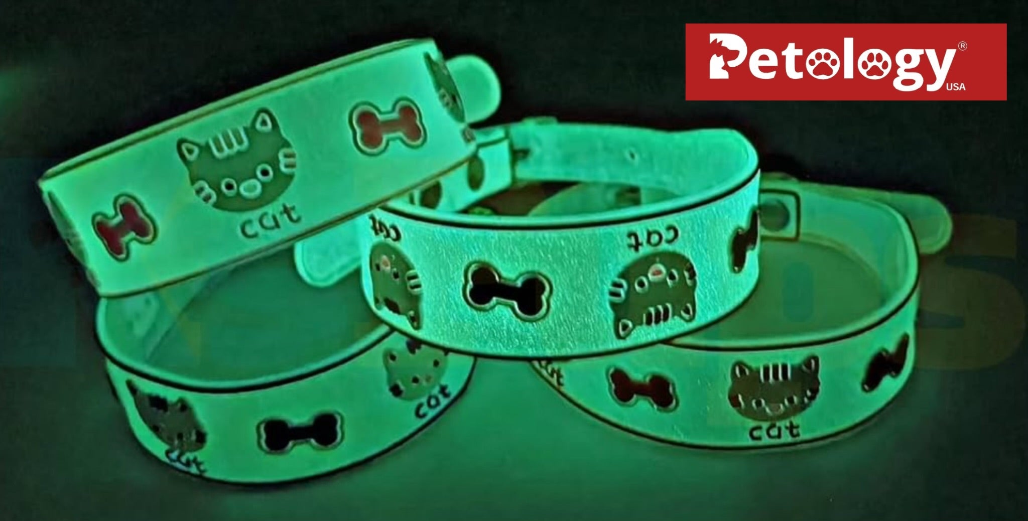 Petology Silicone Cat/Kitten Reflective Adjustable Collar Safety Buckle with Bells Cat Radium Adjustable Collar with Bell for Puppy/Kitten (Color May Vary) (Pack of-2, Design -2)