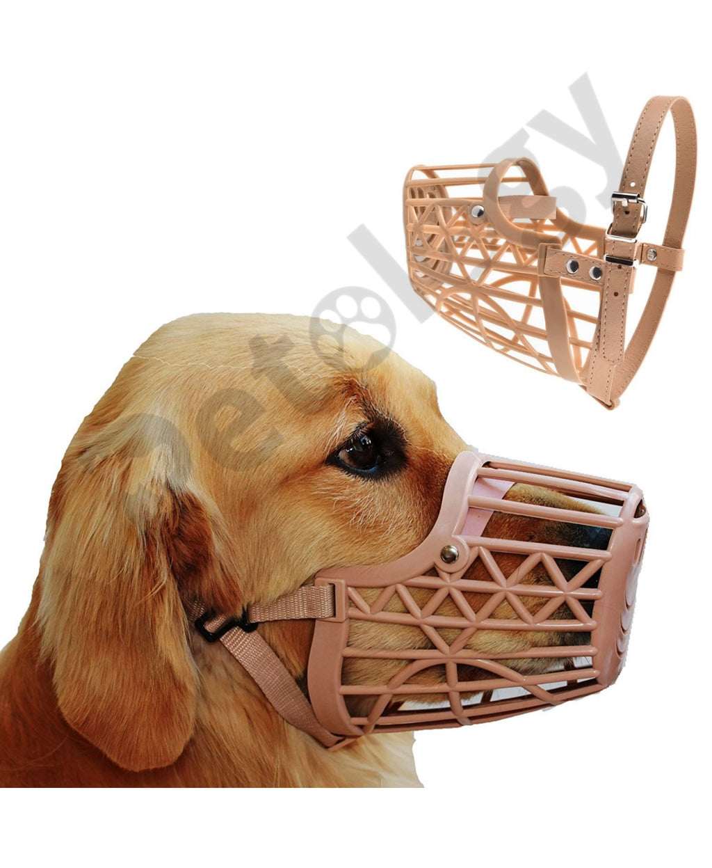 Adjustable Strap Safe Muzzle Dogs Ensure Pet Safety and Comfort, Prevent Biting Behavior Perfect Ideal for Walks, Training, and Grooming. (Beige)