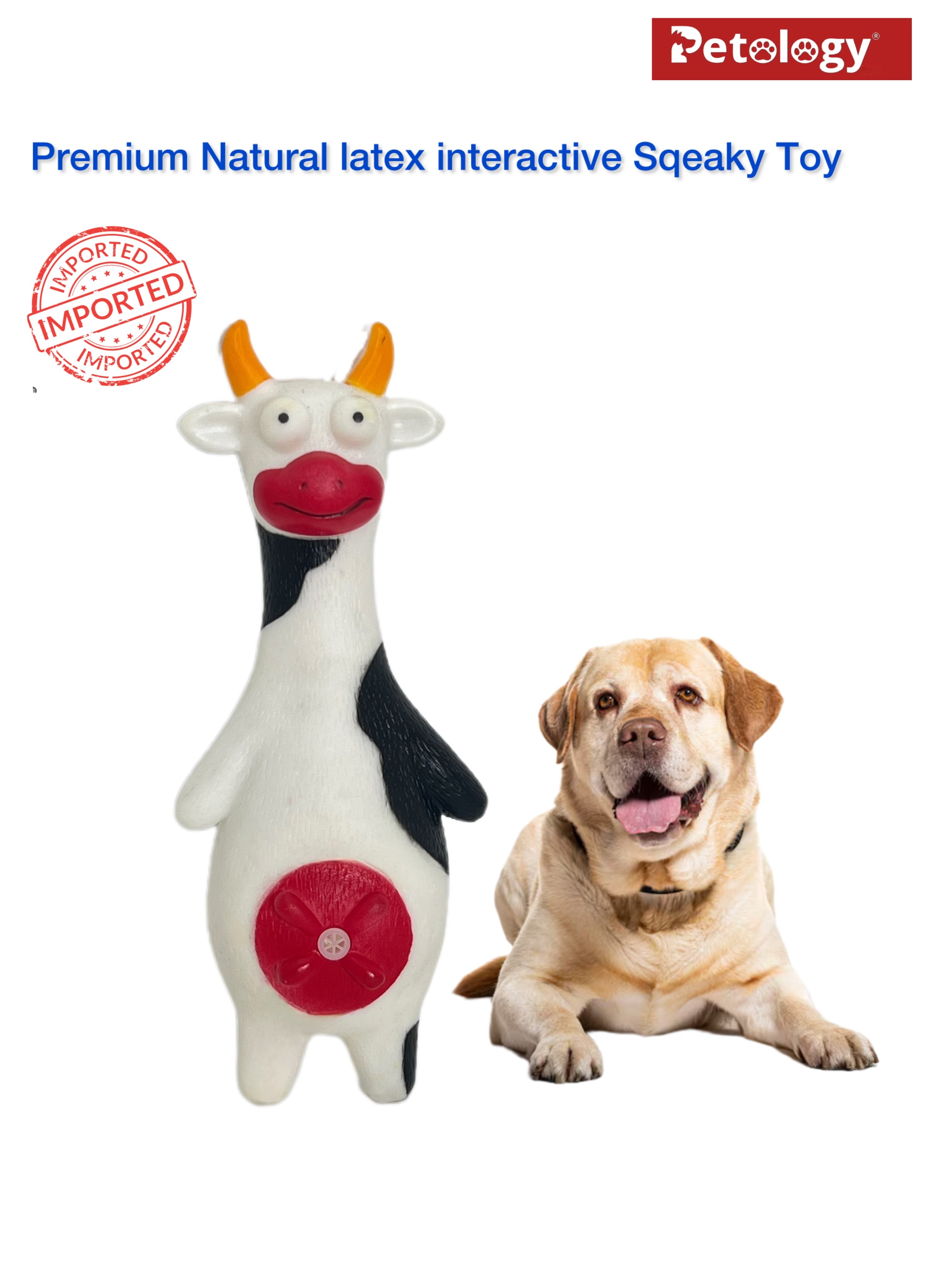 Premium Holy Cow Squeaky Dog Toy, Durable Latex 100% lead Free( made in UK ) Rubber Chew Toy for Small, Medium & Large Dogs Interactive,Teeth Cleaning, Indoor Outdoor Pet Play( suitable for all age dogs)