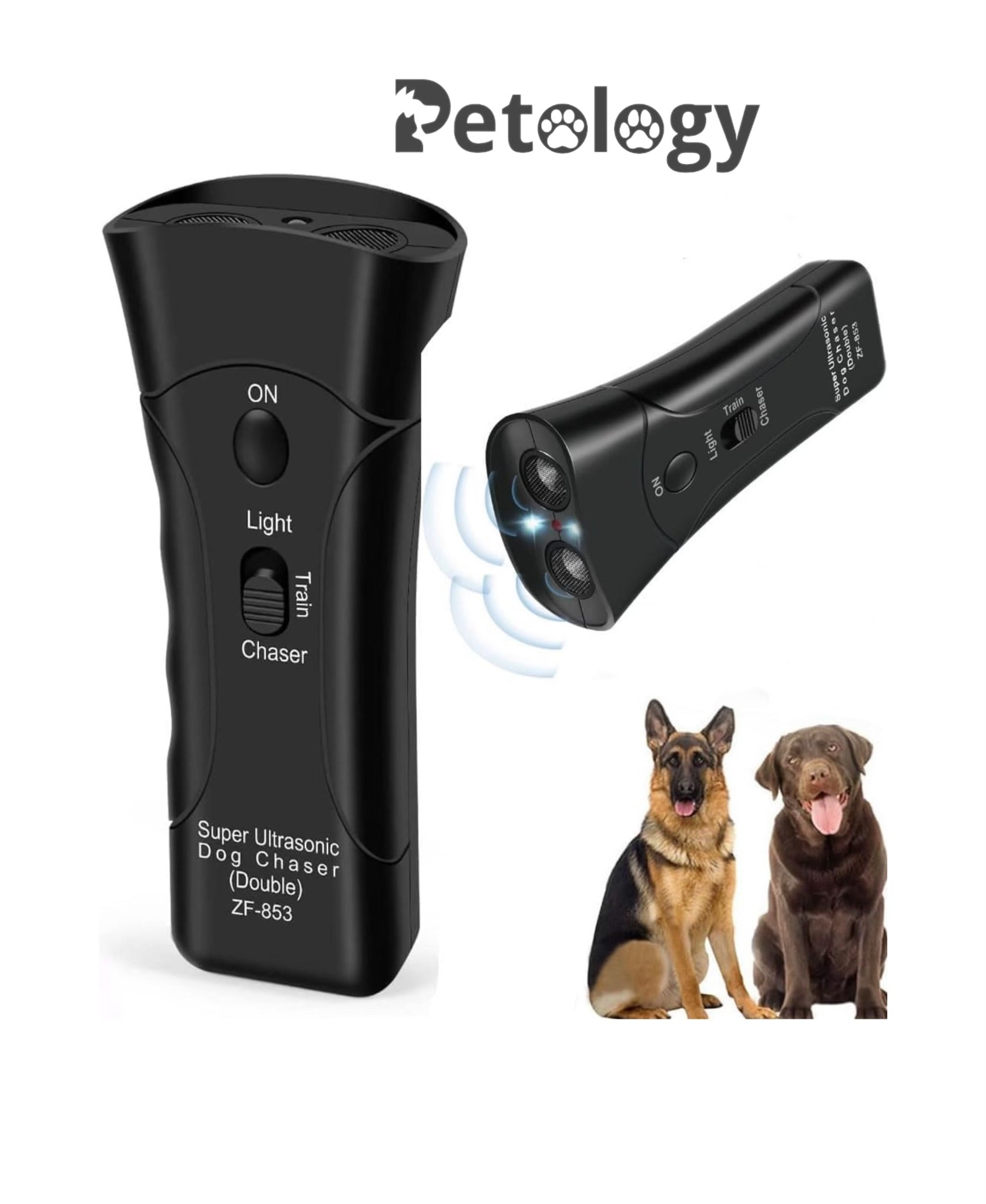 Petology Anti Barking Device, Safe Handheld Dog Repeller Trainer Dual Channel Dog Repeller Ultrasonic Handheld Dog Training Tool, 3 in 1 Bark Control Frequency Levels Humanized for Cats, Dogs