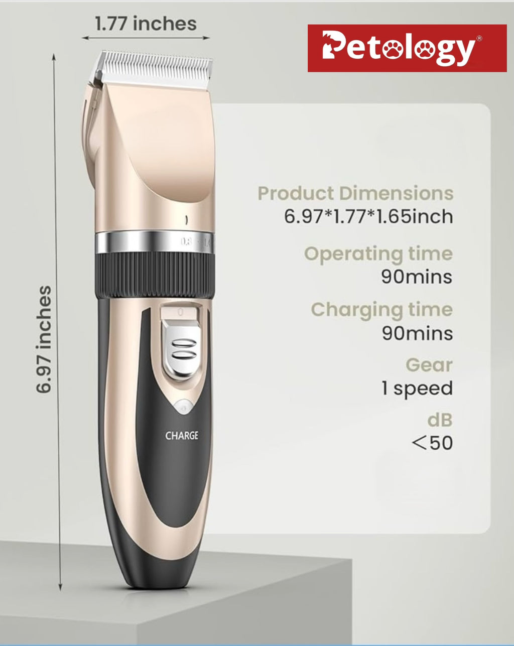 Pawpet Professional pet grooming kit for Dogs & cats Low noise<50dbs, no afraid pets, Powerful upto 1200 MAH Battery & 4 inter-changeable combs for better cut additional steel comb and post trimming palm massager (absolutely free)