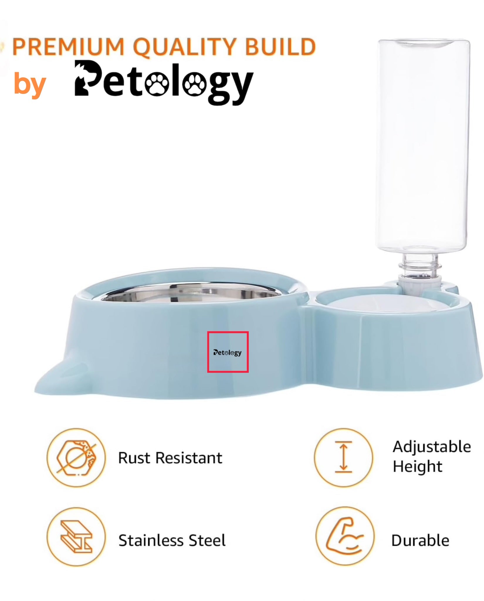 Petology Hihealth 2 In1 Pet Feeder & Automatic Water Dispensing system with stainless steel Food server Suitable for Cats and Dogs (small, medium & Large pets)