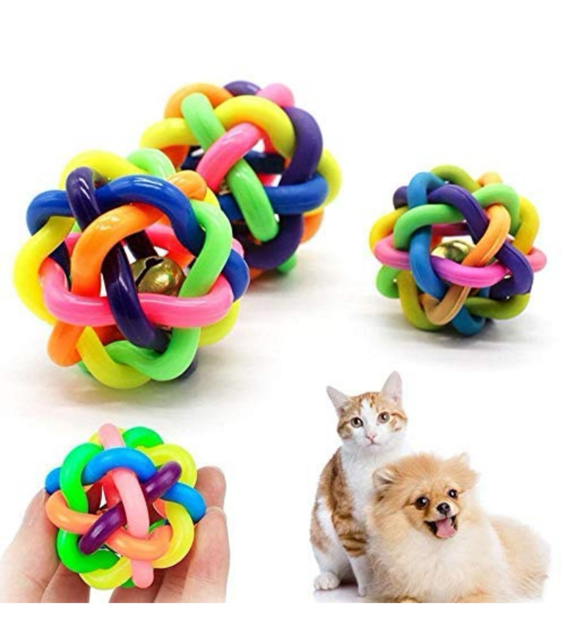 Playpets 100% non toxic Rainbow Rubber Ball Toy for Dogs & Cat's Ball with Interactive Soft sound Bell for Small, Medium and Large Fetch Ball indoor & outdoor play