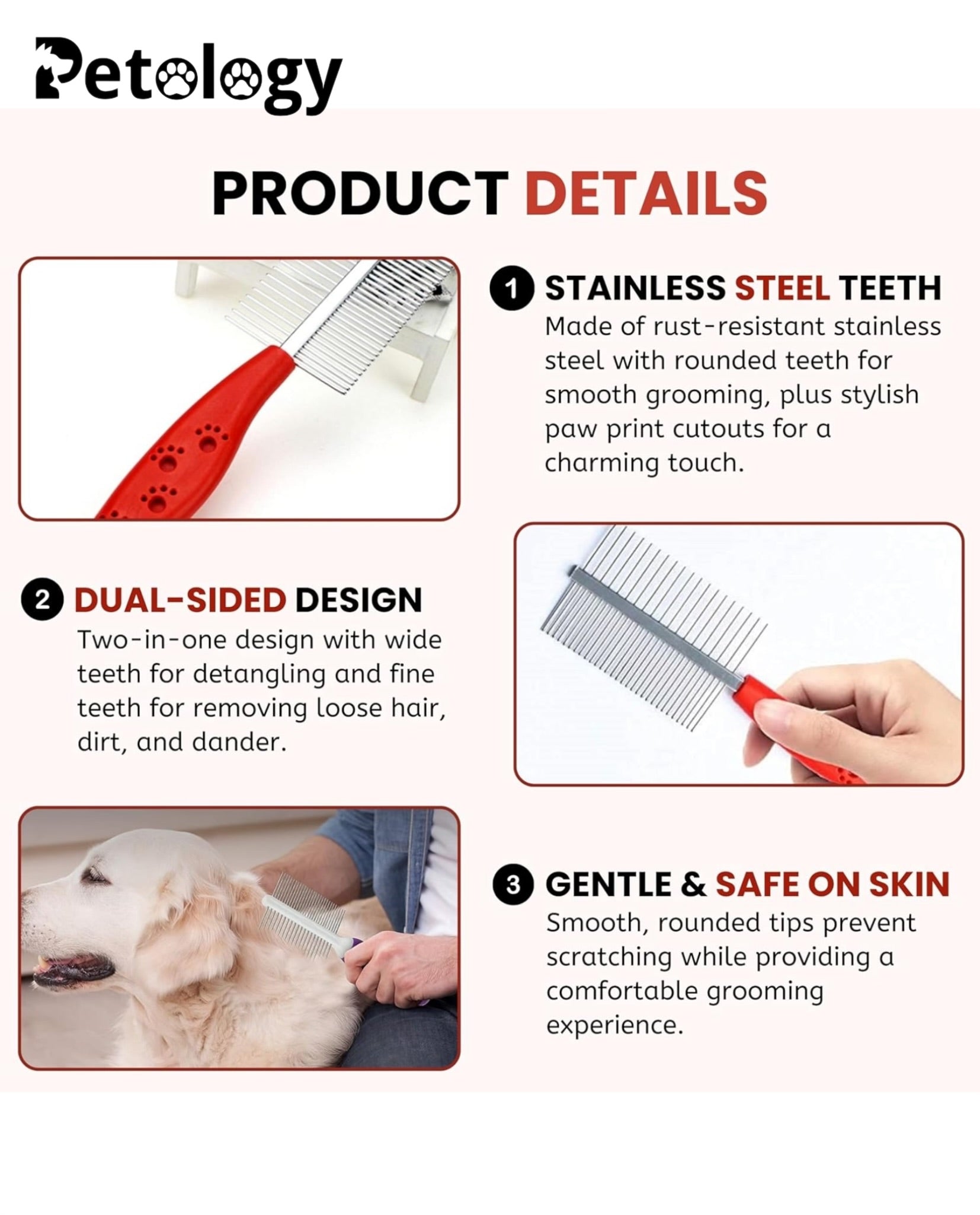 HiHygeine Puppies Double Side Steel Needles Comb for Dogs and Cats - (Paw Print) Grooming Rake Shedding for Dogs, Cats - Best Cleaning for all Pets (Color May Vary)
