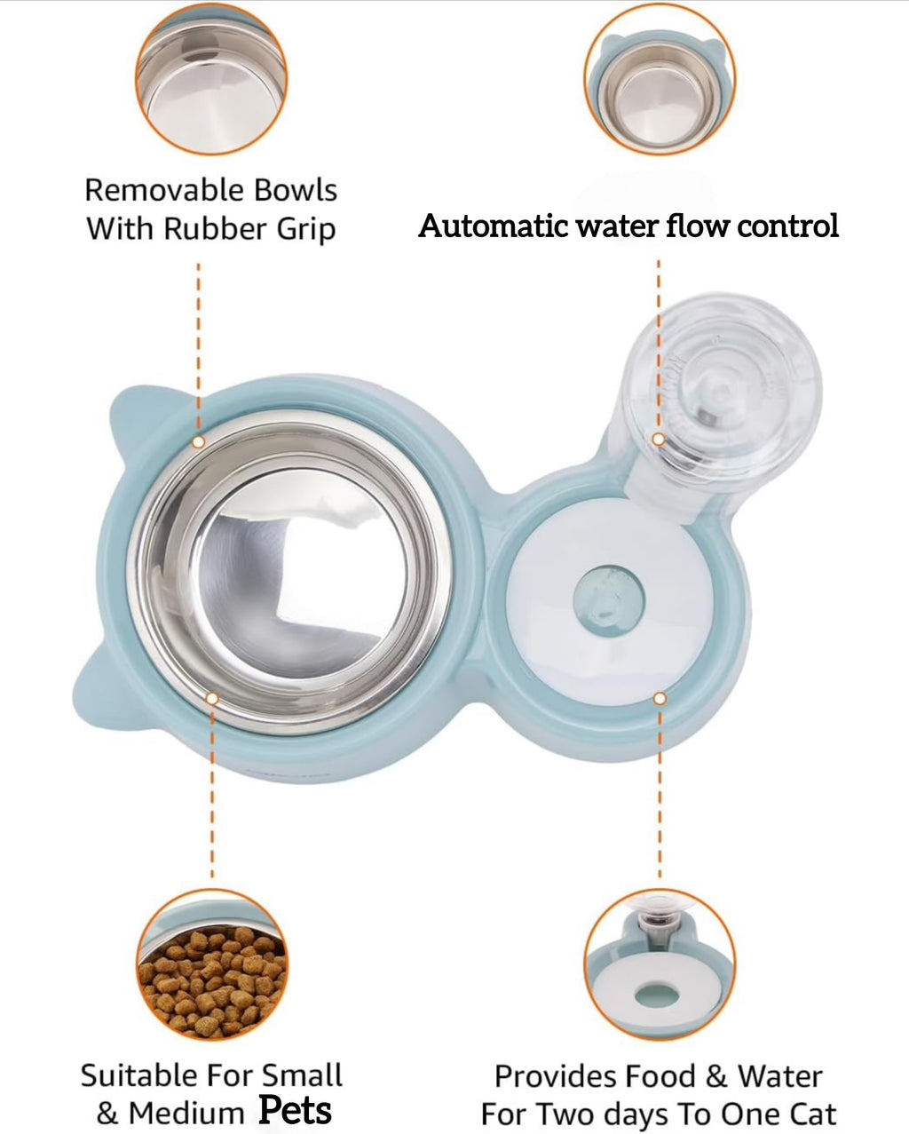 Petology Hihealth 2 In1 Pet Feeder & Automatic Water Dispensing system with stainless steel Food server Suitable for Cats and Dogs (small, medium & Large pets)