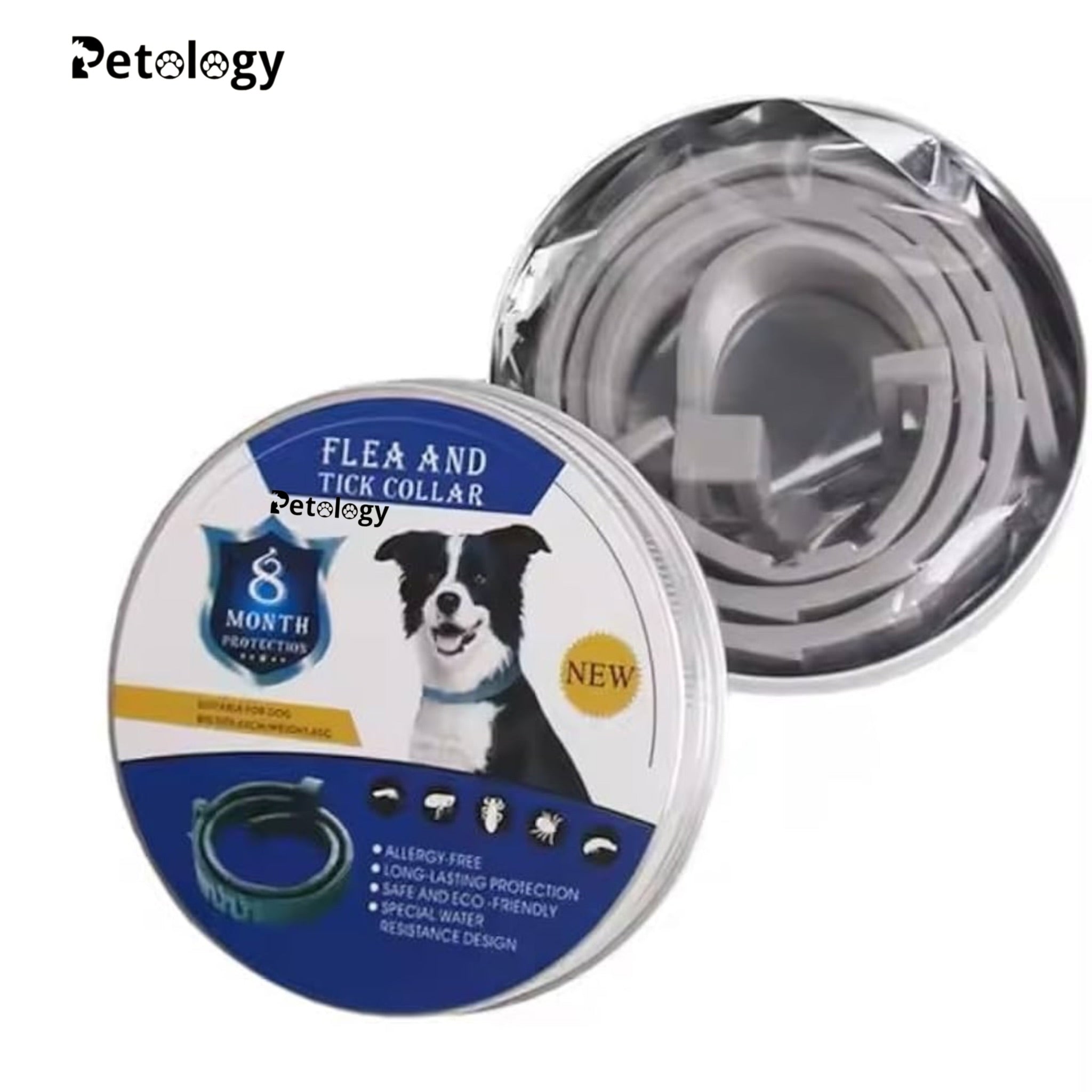 Petability (Exclusive) Flea and Tick Collar - 8 Month Protection Adjustable Waterproof Collar for Dog Puppy Kitten Cats, Natural lemongrass oil & Safe, Efficiently Repel Flea ,Tick & Lice of Pets (for Dog and Cat) (Grey)