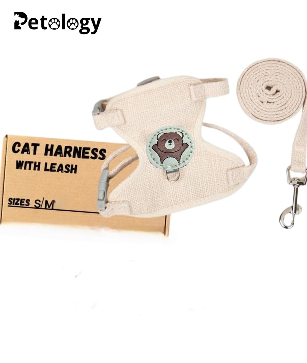 MEOW MEOW Cat Harness and Leash Set , Escape Proof and Adjustable , Lightweight and Soft Walking Harness for Cats - Perfect for Small & Medium Cats with Weight from 1.5 KG to 6.0 KG (Beige)