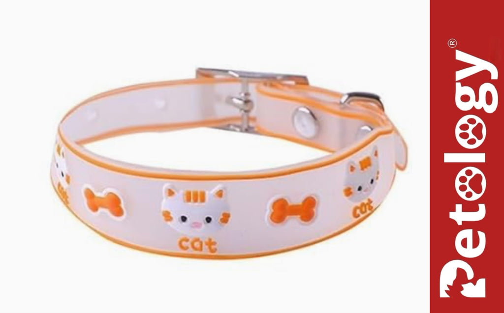 Petology Silicone Cat/Kitten Reflective Adjustable Collar Safety Buckle with Bells Cat Radium Adjustable Collar with Bell for Puppy/Kitten (Color May Vary) (Pack of-2, Design -2)