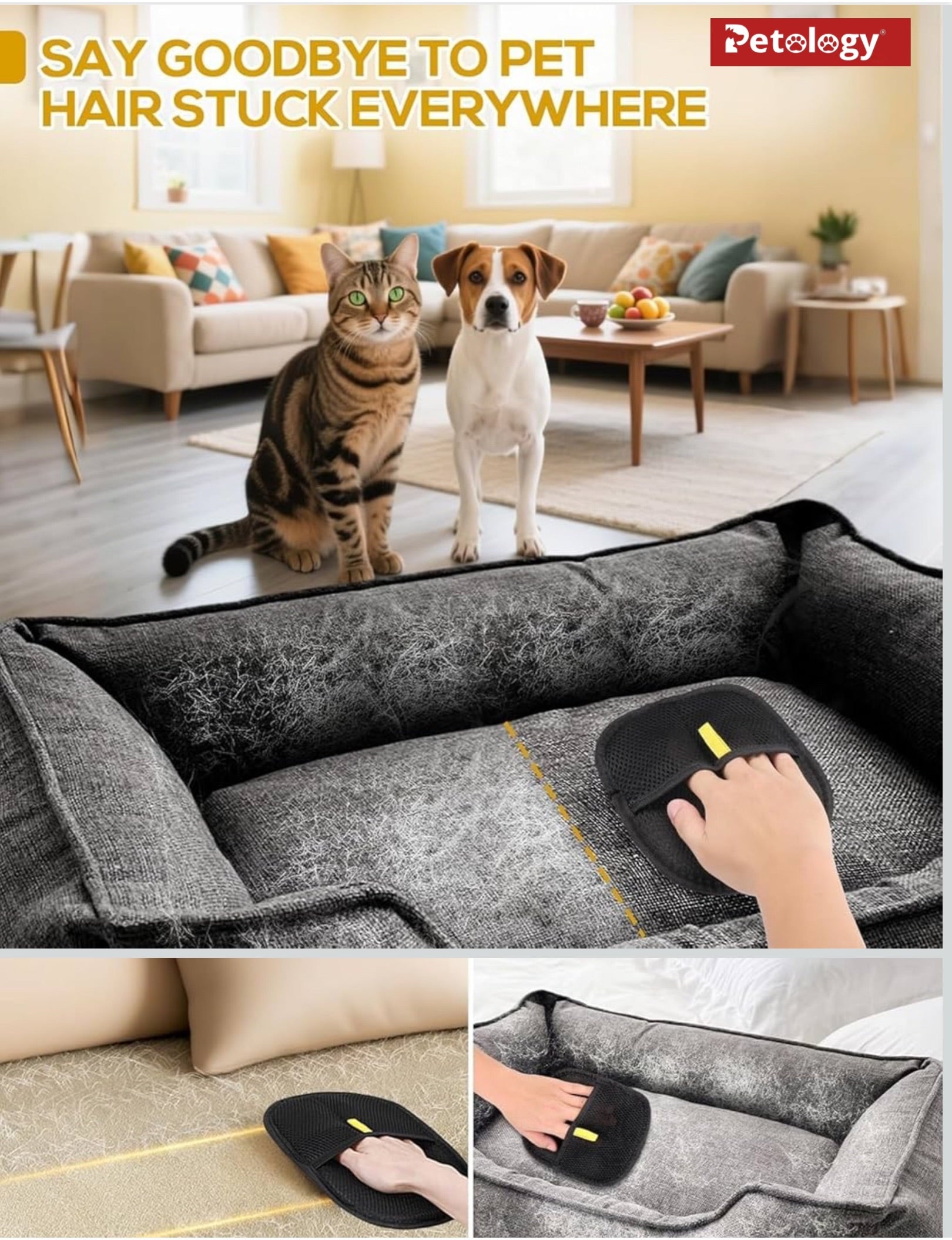 Reusable Pet Hair Removal Gloves, Electrostatic Hair Remover, Efficient Grooming Gloves for Pet Hair, Dog and Cat Fur Electrostatic Gloves for Couch, Clothes, Carpet, Bed Sheet