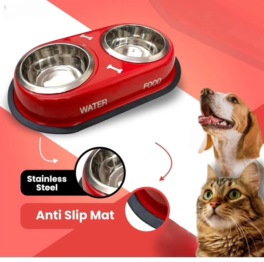 Double diner for dogs and cats 100 % S.Steel Double Diner Bowls With Anti Skid MEDIUM AND LARGE SIZE