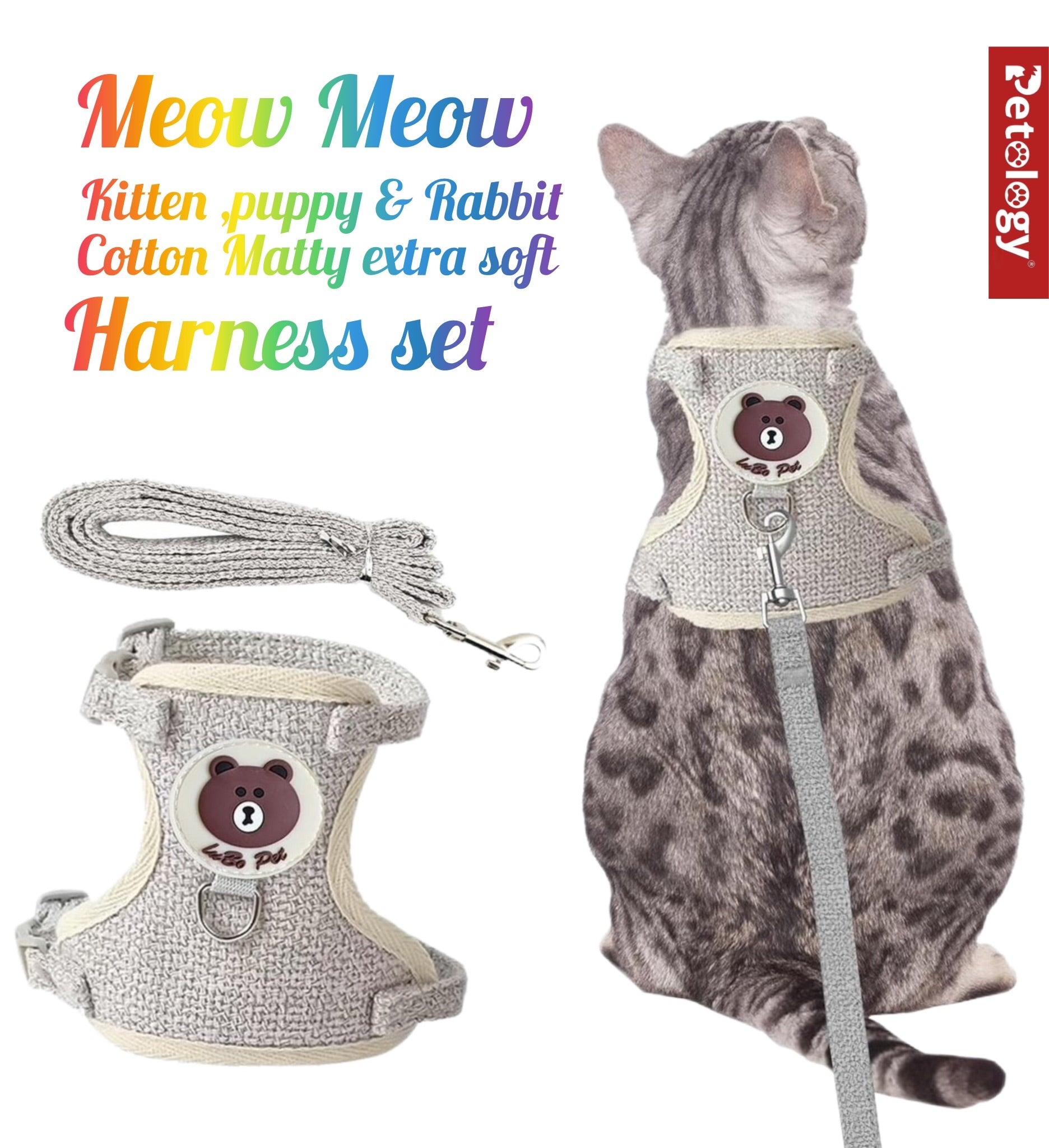 MEOW MEOW Cat Harness and Leash Set , Escape Proof and Adjustable , Lightweight and Soft Walking Harness for Cats - Perfect for Small & Medium Cats with Weight from 1.5 KG to 6.0 KG (Beige)
