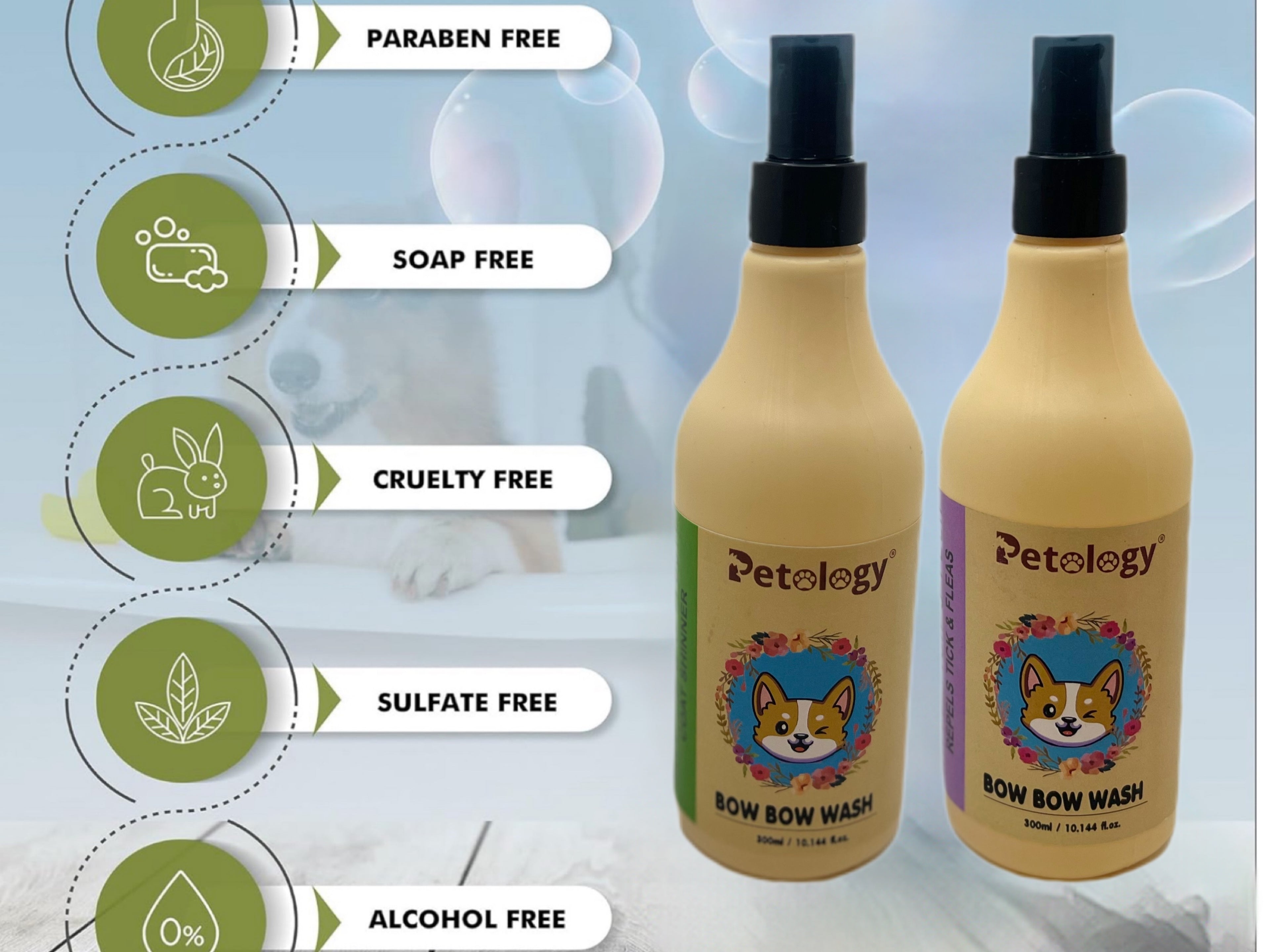 BOW BOW Anti tick coat cleanser 300 ml Routine Bathing & Skin Hygiene  With Neem & Aloe Vera for Dandruff & Itch Relief