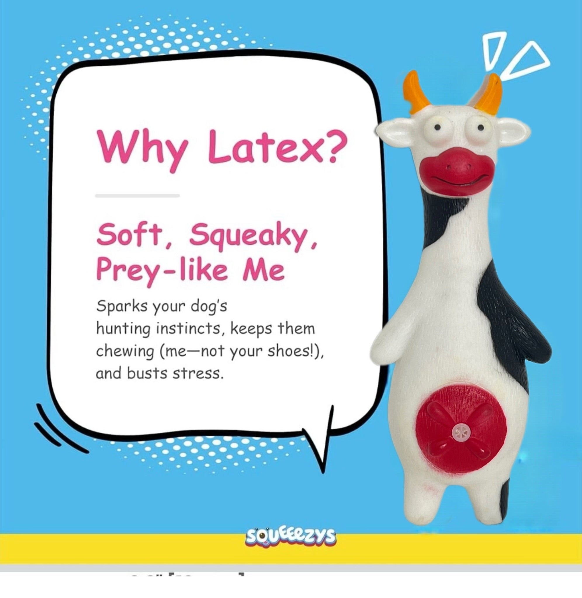 Premium Holy Cow Squeaky Dog Toy, Durable Latex 100% lead Free( made in UK ) Rubber Chew Toy for Small, Medium & Large Dogs Interactive,Teeth Cleaning, Indoor Outdoor Pet Play( suitable for all age dogs)