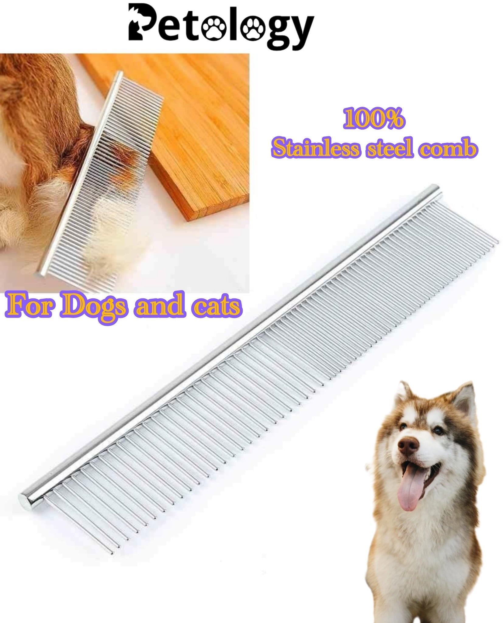 HiHygiene Professional Rounded Teeth Stainless Steel Needles (Flat Comb, Small) Pet Hair Grooming comfortable Comb Suitable for Dogs, Puppies, Rabbits, and Cats