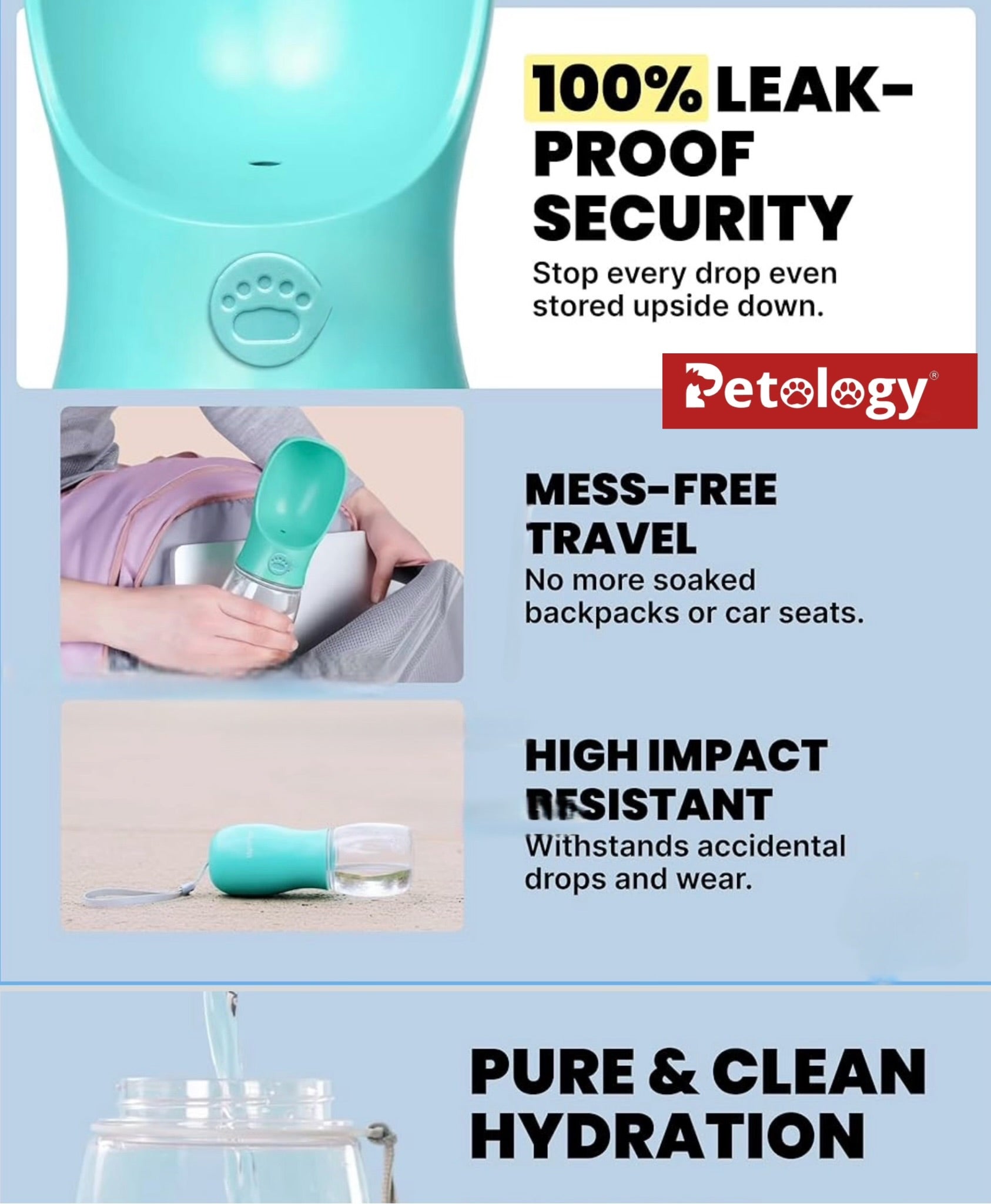 PawPets everyday life Dog, Cat and Rabbit, Sturdy hold, Leak Proof, Travel safe Water BPA-FREE, bottle and Dispenser with Drinking Feeder for Pets ON THE GO like Hiking, Travel,  safe food Grade Plastic (550ml, Blue)