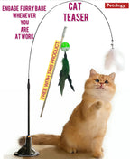 Combo stick Suction Cup Cat Teaser Wand - Interactive Feather & Bell Toy for Indoor Cats, Self-Play Fixed Design, Scratch-Resistant to Relieve Boredom