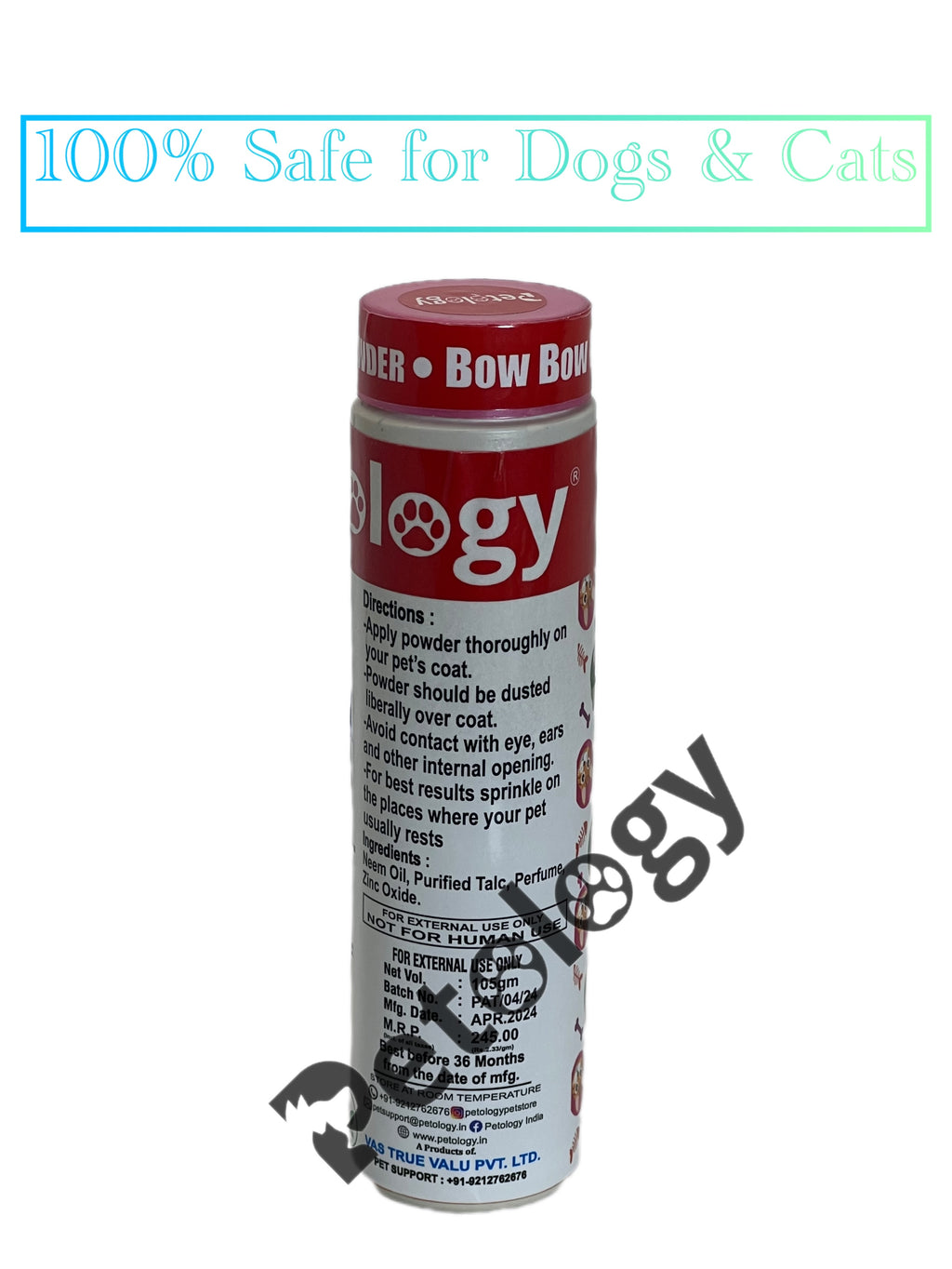 BOW BOW  100% Natural Anti-Tick, Lice & Flea Dogs & Cats Powder for Soft & Conditioned Coat No Rinse Anti-Itching ,Dog Powder for Ticks and Fleas – All Breeds-105 Gm