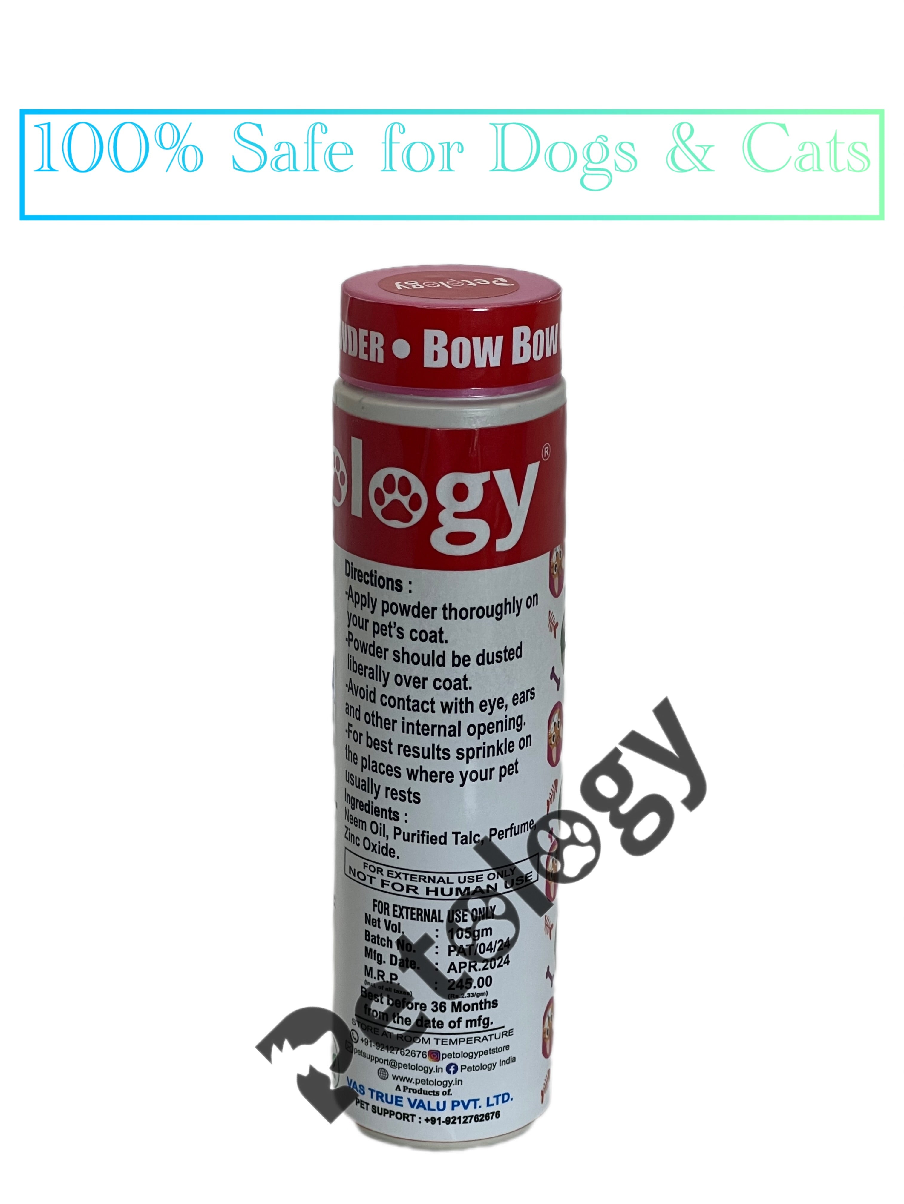 BOW BOW  100% Natural Anti-Tick, Lice & Flea Dogs & Cats Powder for Soft & Conditioned Coat No Rinse Anti-Itching ,Dog Powder for Ticks and Fleas – All Breeds-105 Gm
