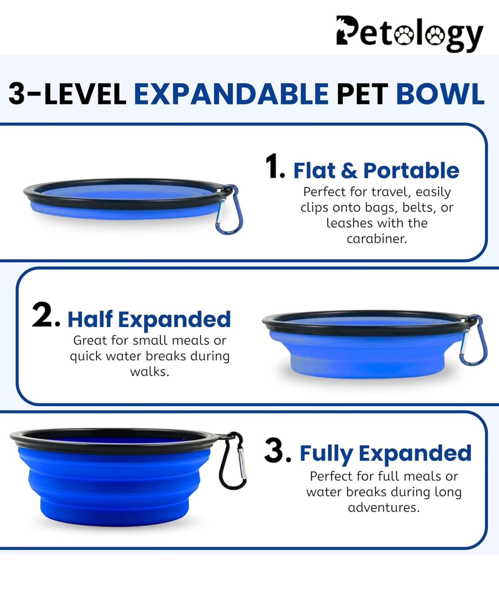 HI-health Travel made easy 2 pcs food & water Collapsible silicone Dog Bowl, Foldable Expandable Cup Dish for Food- Water Feeding Portable Travel Bowl, Free Pet ID-Tag