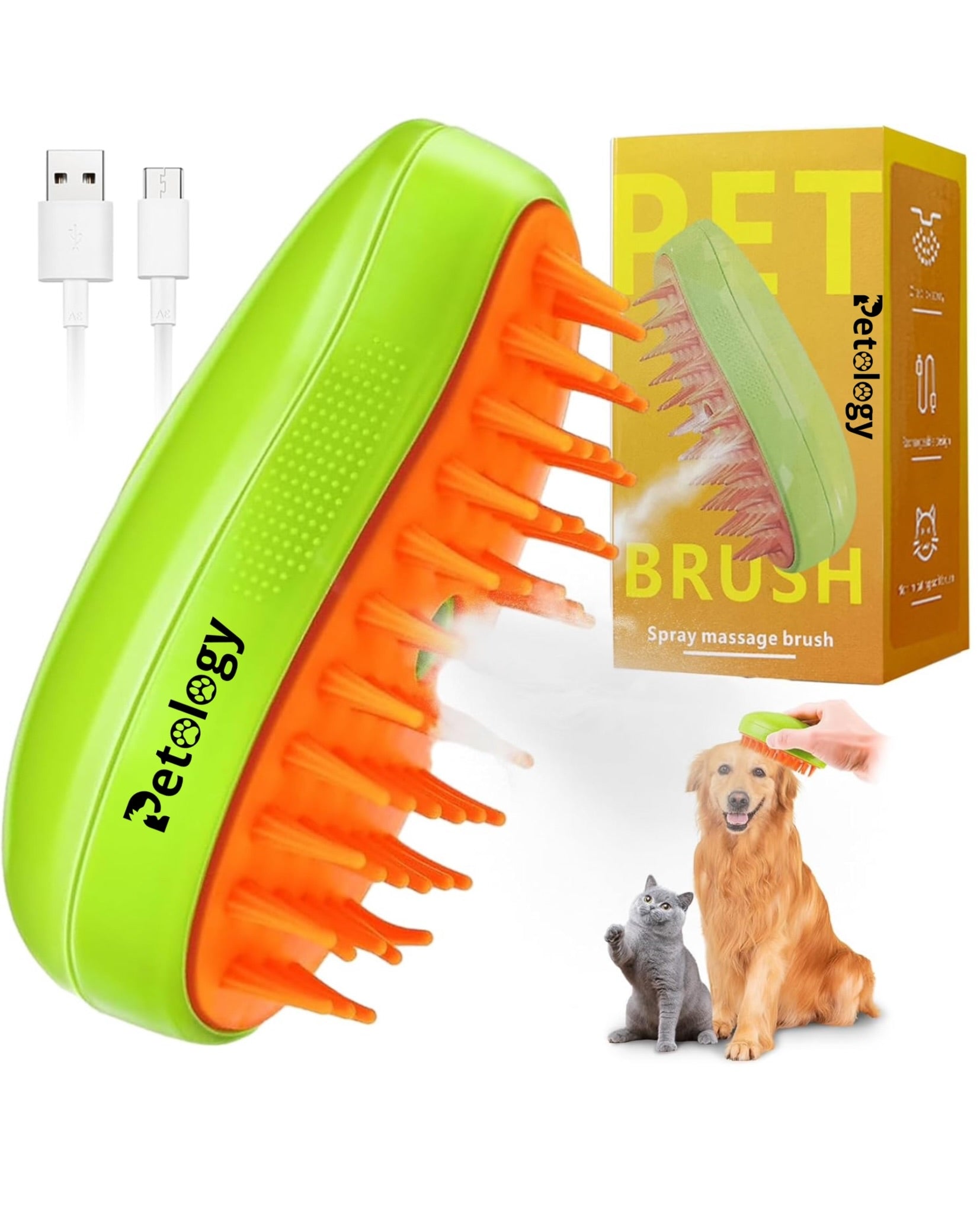 3 in 1 Cat Steam Brush Cat Grooming Brush Self-Cleaning Re-chargeable Steam Brush Massage Brush for Removing Hair