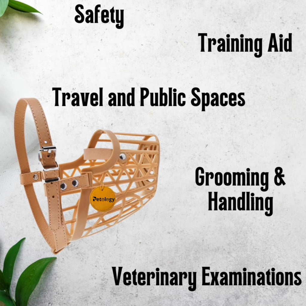 Adjustable Strap Safe Muzzle Dogs Ensure Pet Safety and Comfort, Prevent Biting Behavior Perfect Ideal for Walks, Training, and Grooming. (Beige)