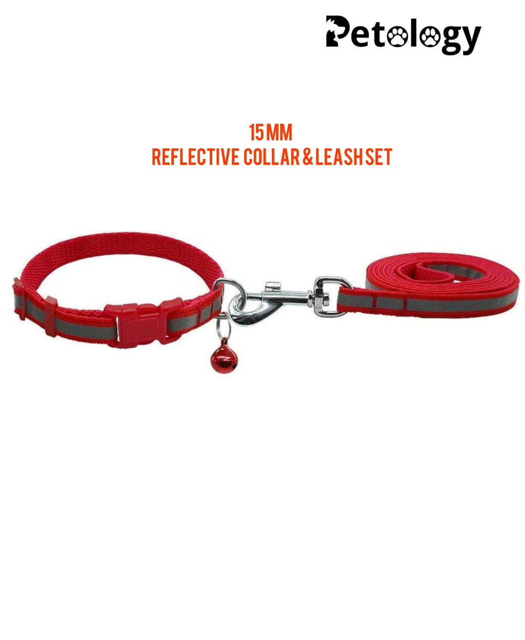 PLAYPET Reflective Leash Collar Set with Bell for Cats and Dogs 10mm, Colour May Vary