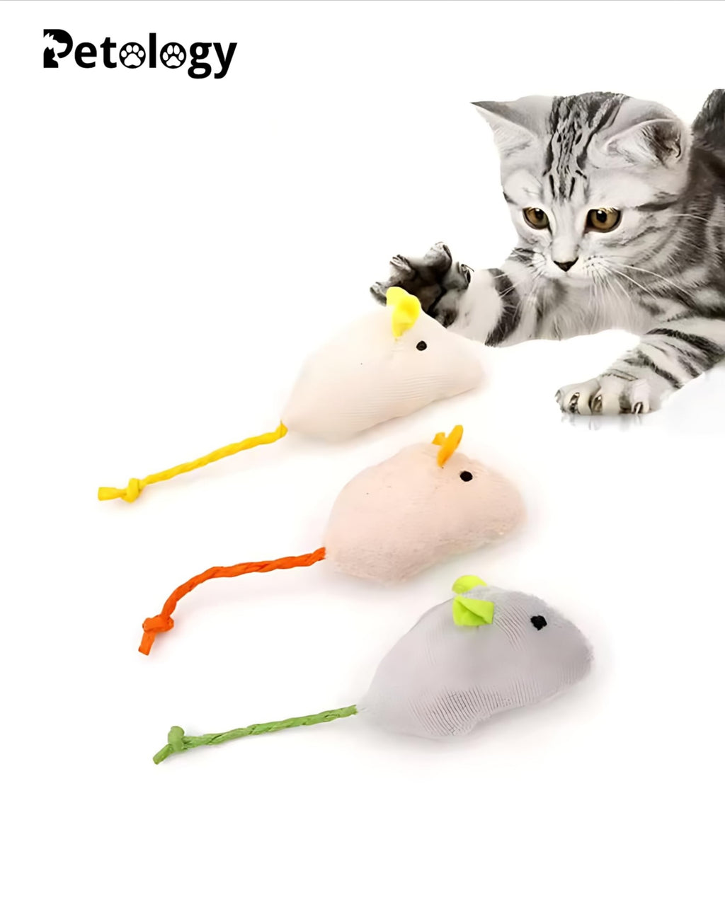 MEOW MEOW Fun Plush Cat Hunting Mouse Toys, Bite Proof , Interactive Mice Plush, Kitten Playing Rat, Soft Mouse , Kittens - 3Pcs (Color May Vary)