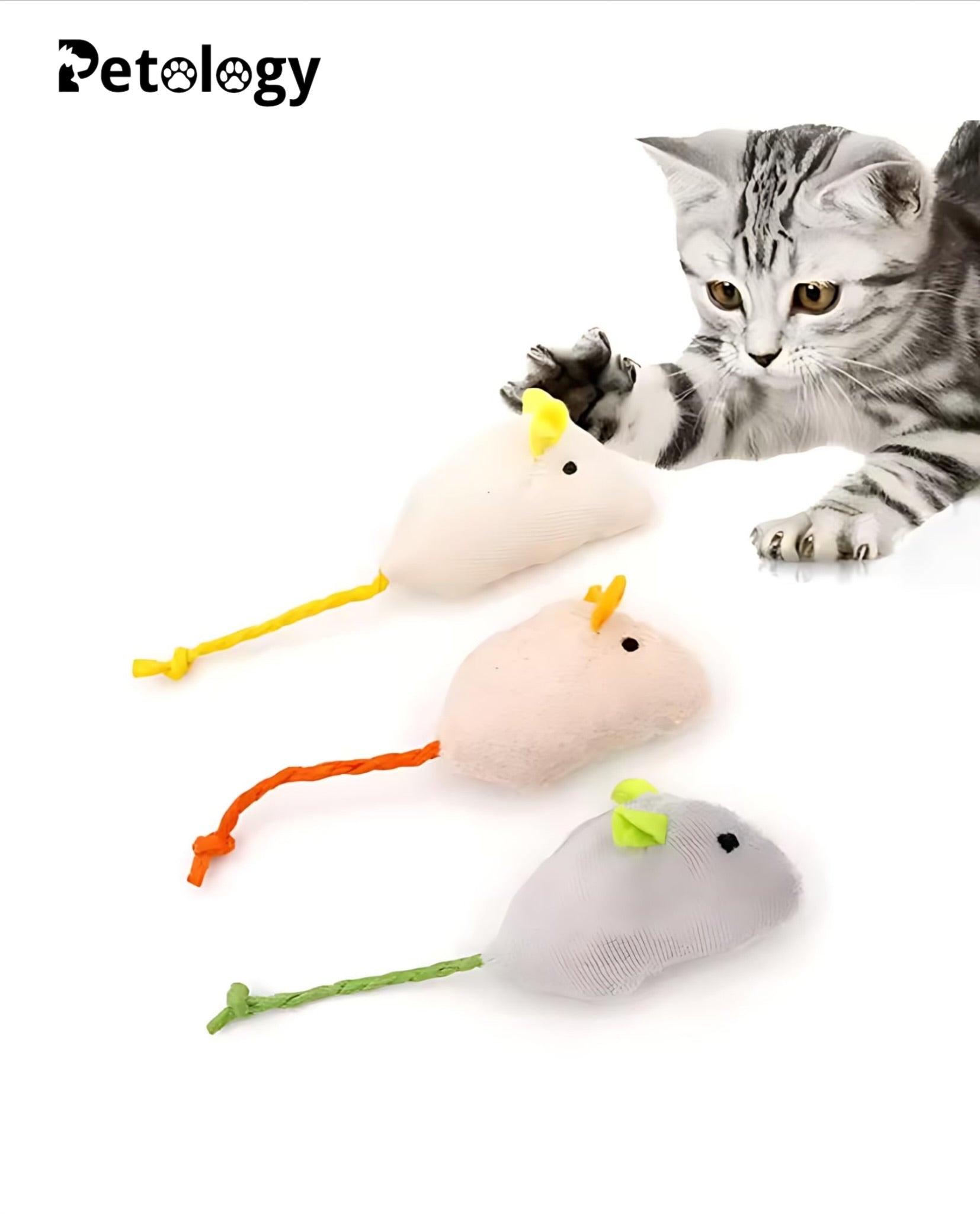 MEOW MEOW Fun Plush Cat Hunting Mouse Toys, Bite Proof , Interactive Mice Plush, Kitten Playing Rat, Soft Mouse , Kittens - 3Pcs (Color May Vary)