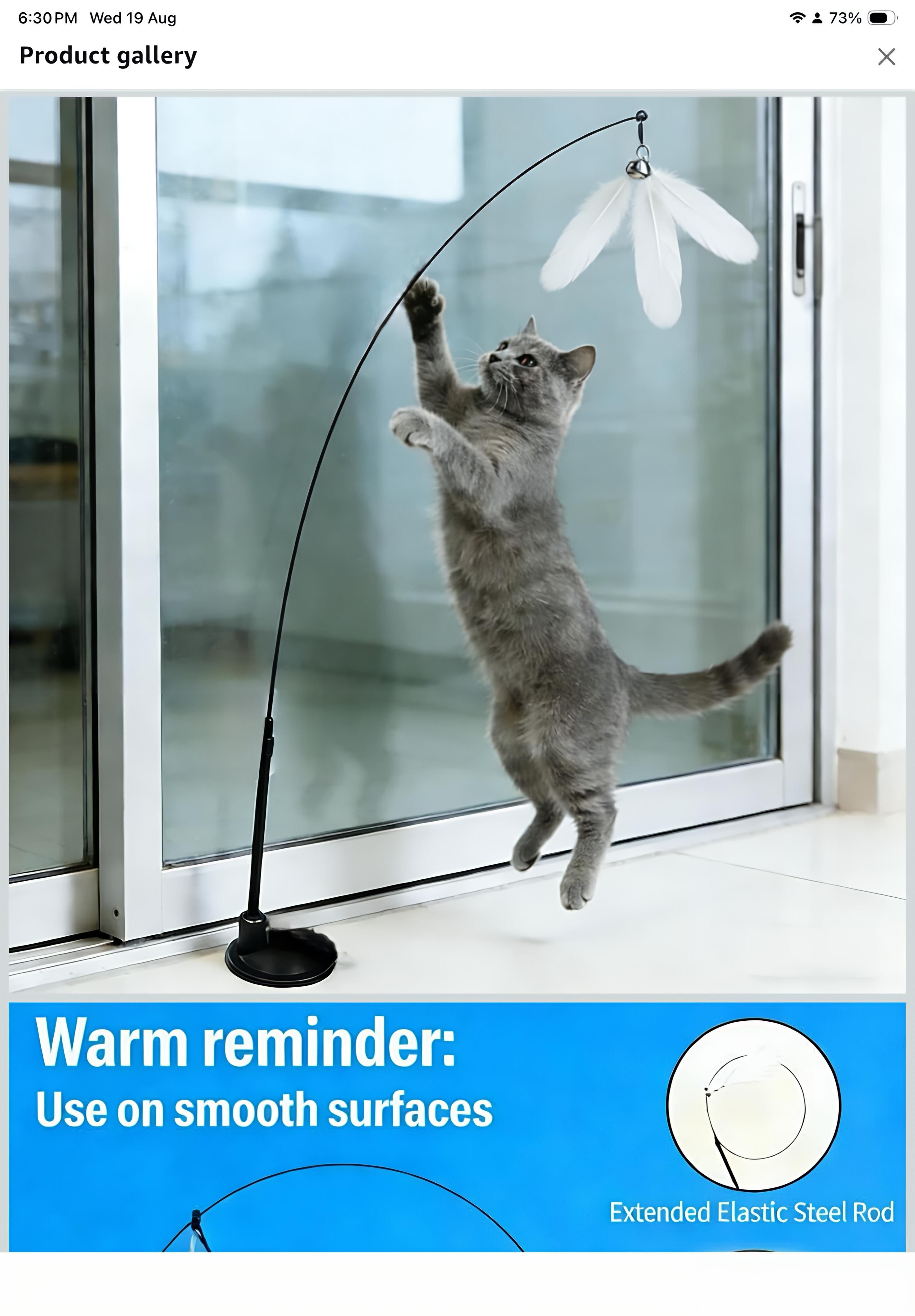 Combo stick Suction Cup Cat Teaser Wand - Interactive Feather & Bell Toy for Indoor Cats, Self-Play Fixed Design, Scratch-Resistant to Relieve Boredom
