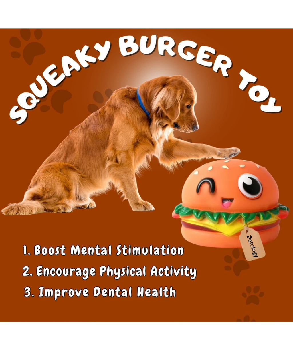 Playpets 100% Latex Burger Squeaky Durable & Interactive Chew Toy for Dogs & Cats ,Fun Squeaker , Solo Play all size Breeds , Dental Health