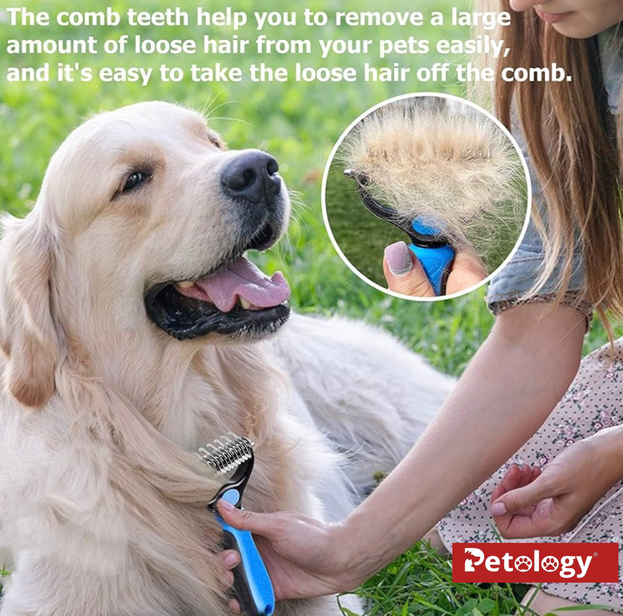 HIHYGENIE Dematting & Deshedding Brush For Dogs-Cats,2 In 1 Deshedding Tool & Undercoat Rake Dematting Comb For Mats, Reduces Shedding By upto 95%,Short To Long Hair Small Large Breeds