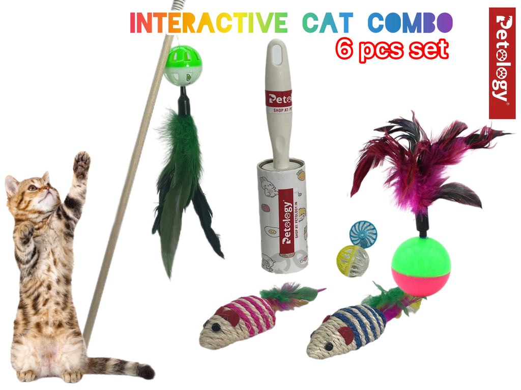 6-in-1 Combo Cat Toys for Indoor Cats Adult & Kittens – Interactive Wand Toy, Sisal light pair of mouse,50mm,sound ball and fur tumbler with Feather Teaser, Pet Toys for Play, Kitten Play Item, Indoor Play Toy, Daily Exercise & Fun