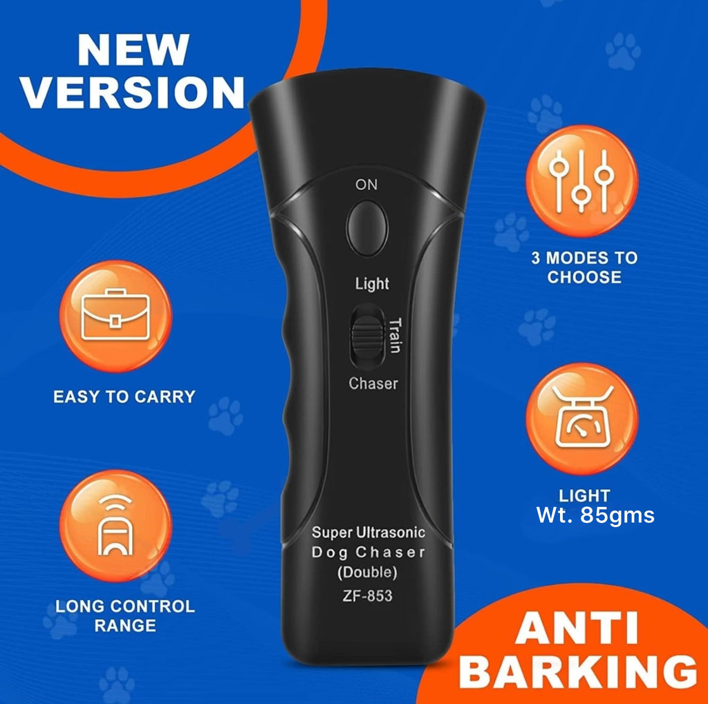 Petology Anti Barking Device, Safe Handheld Dog Repeller Trainer Dual Channel Dog Repeller Ultrasonic Handheld Dog Training Tool, 3 in 1 Bark Control Frequency Levels Humanized for Cats, Dogsl