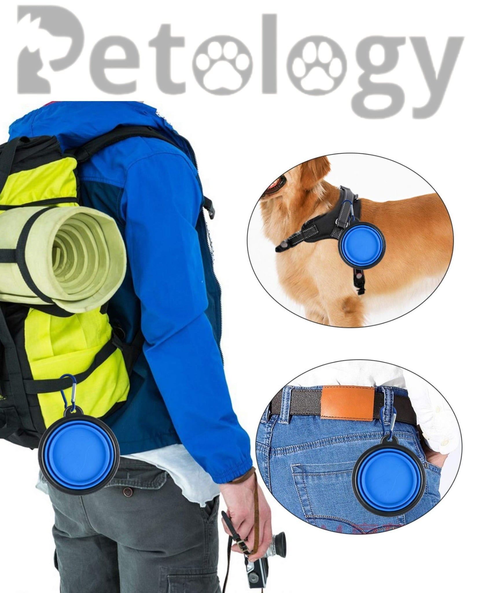 HI-health Travel made easy 2 pcs food & water Collapsible silicone Dog Bowl, Foldable Expandable Cup Dish for Food- Water Feeding Portable Travel Bowl, Free Pet ID-Tag