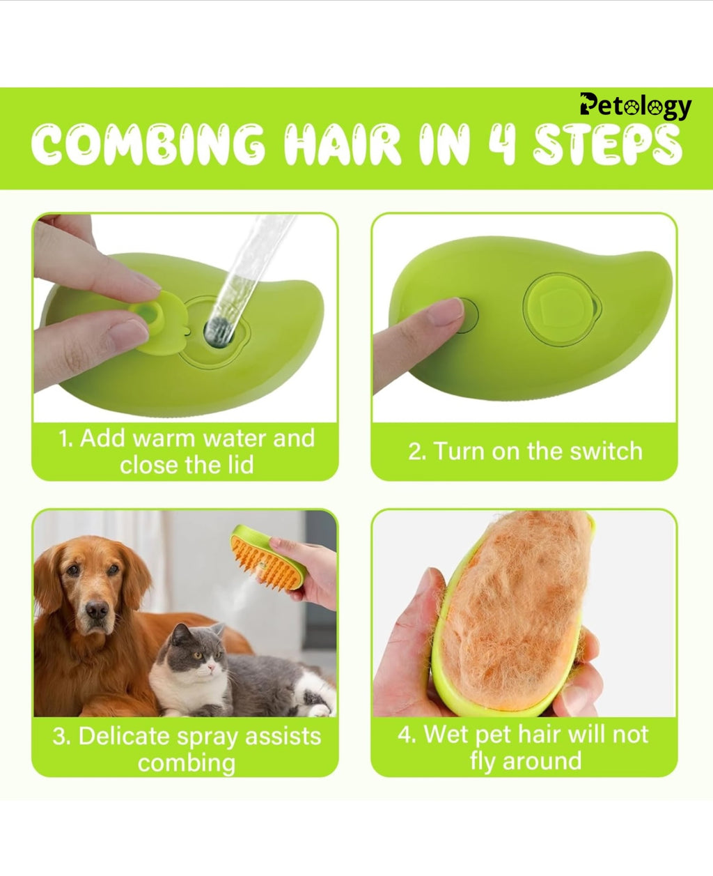 GRAB GROOM COMBO PET Mist brush with pet hair remover tool Non-Static and static brush combo with brush and clean combo perfect hygiene combo