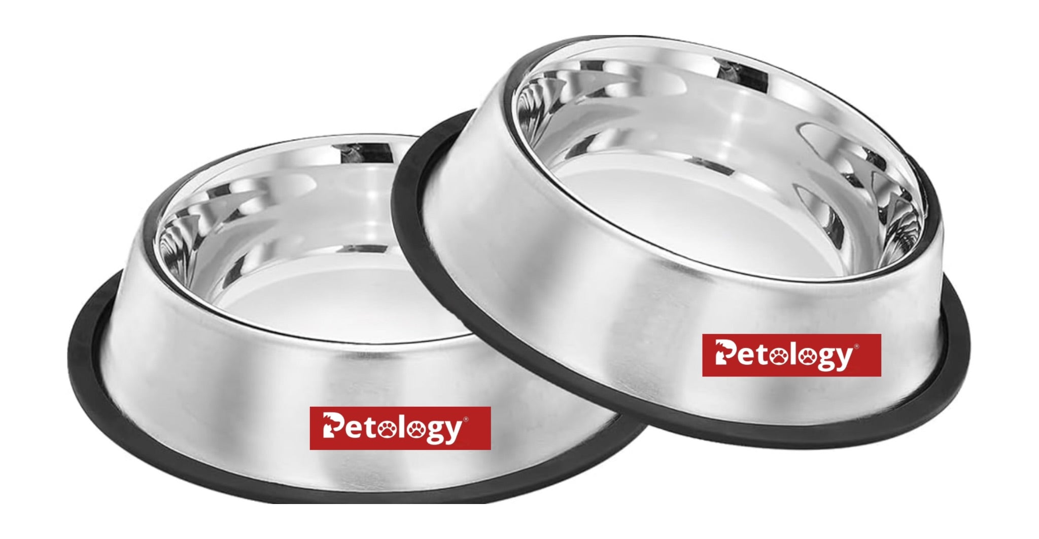 Petology Anti-Skid Dog Food Bowl 1800 ml -Pack of 2 Stainless Steel  safe  for Dog Food & Water Feeding Bowl Pets Feeder Perfect for Dogs, Puppy, Cat & Kittens