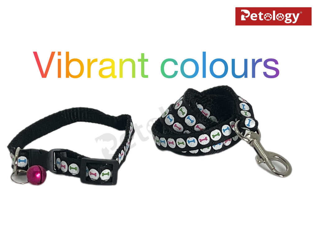 PawPet Unique Stylish & Durable 10 MM Dog Collar and Leash Set Puppy Printed Adjustable Nylon Collar with Leash, Collar Leash Set for Puppies, Dog & Cat