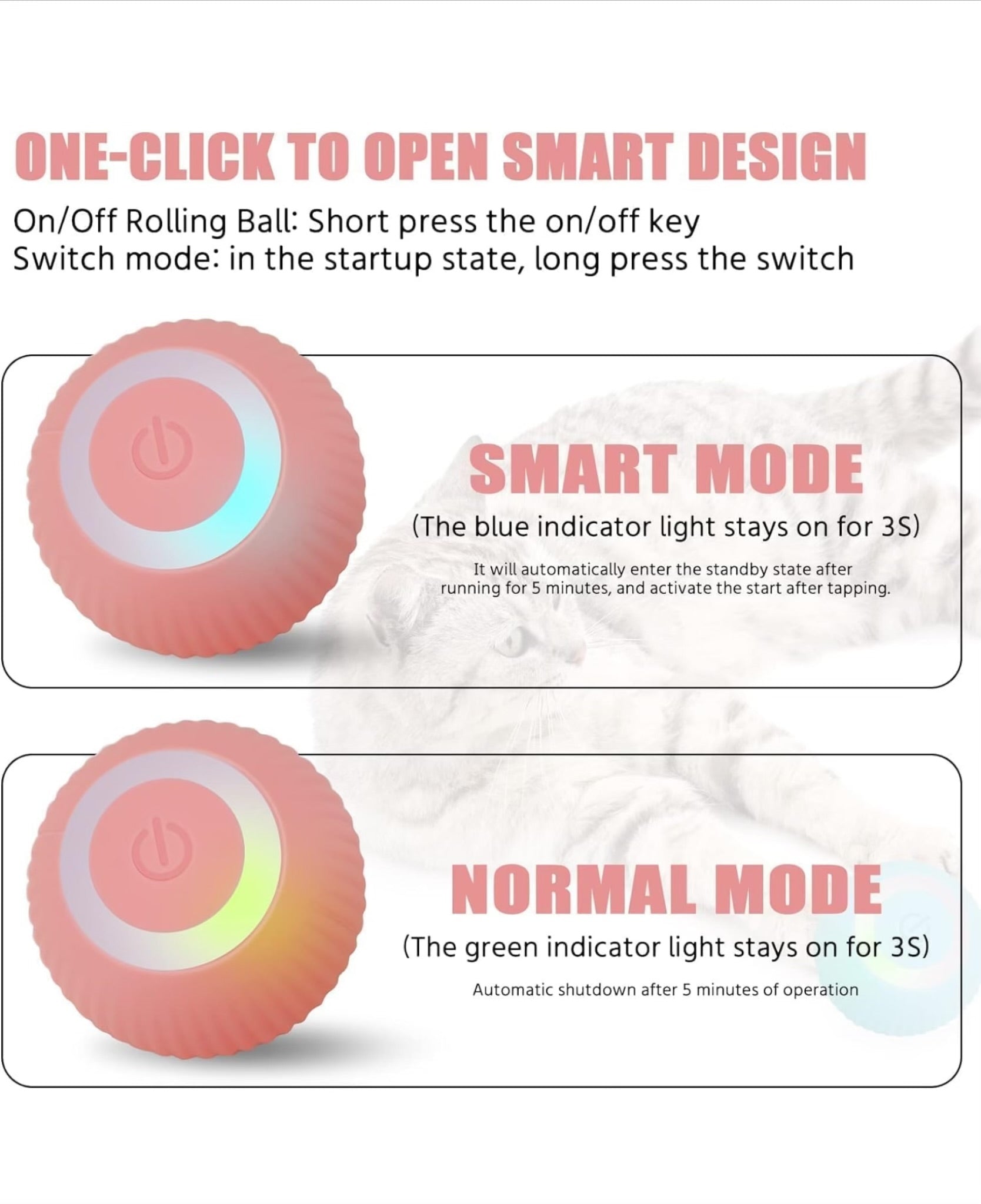 Playpets Intelligent with New upgrade 2.0 ver. Funny 360 Degree Rotatable Toys Rechargeable Rotating Ball with LED Light, Chasing Toy Automatic Rotating Smart Obstacle Avoiding