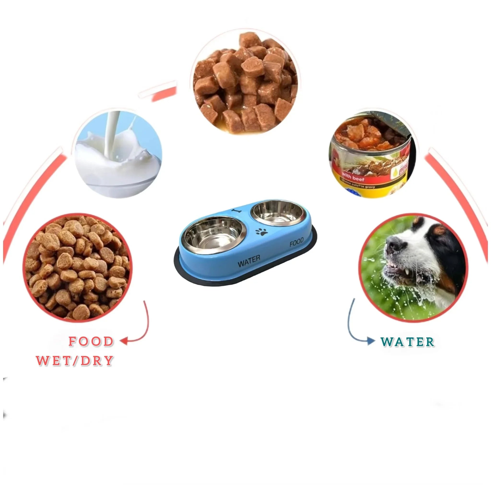 Double diner for dogs and cats 100 % S.Steel Double Diner Bowls With Anti Skid MEDIUM AND LARGE SIZE