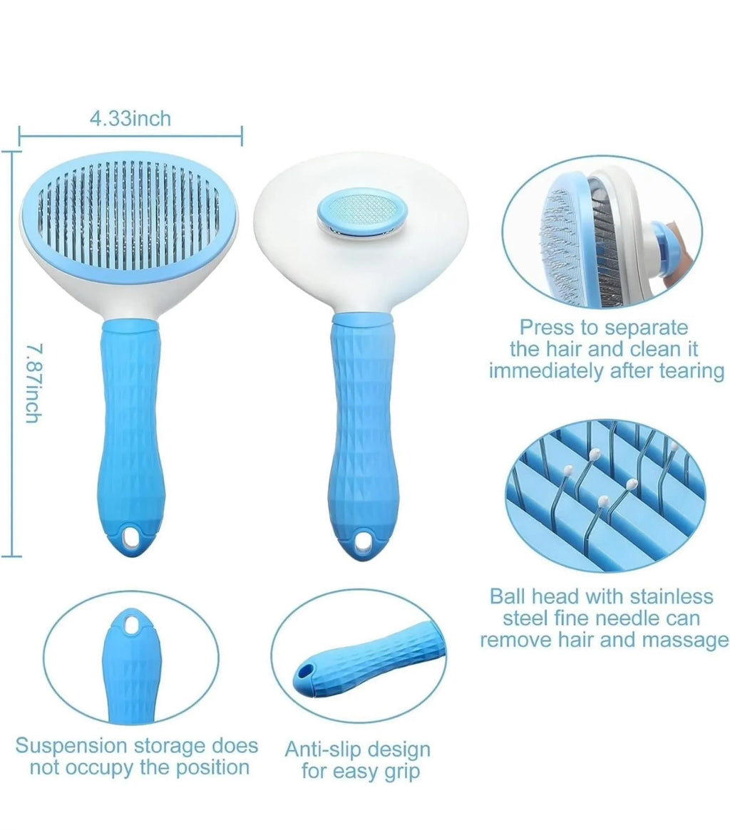 Hi Health COMBO 3 pcs Self Cleaning Slicker Shedding Brush ,Pet Bath Massage Brush With Soap & Shampoo Dispenser Soft Silicone Bristle For Long Short Haired Dogs Cats Shower.