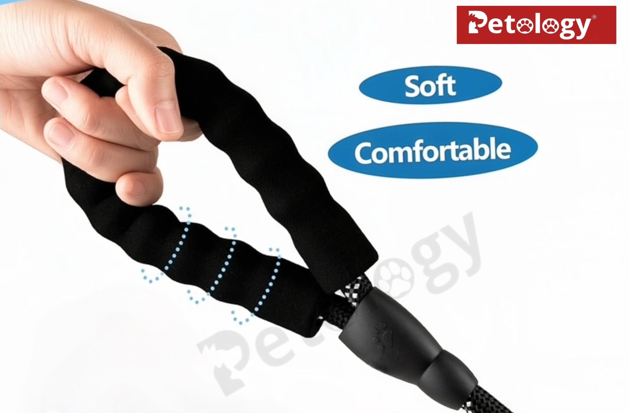 Petology Heavy Duty Nylon Dog Leash Anti Slip Padded Handle Long Highly Reflective Dog Rope for Medium & Large Dogs Training Leash (Black, 5 & 6.5 Feet Long)