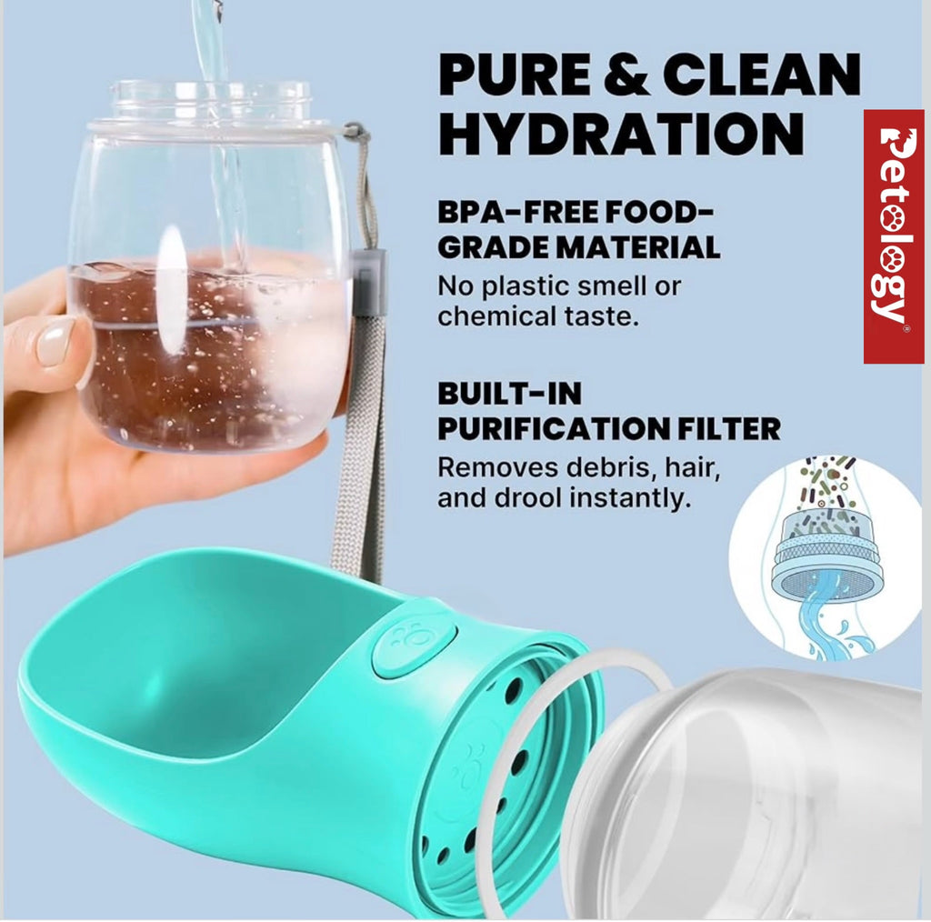 PawPets everyday life Dog, Cat and Rabbit, Sturdy hold, Leak Proof, Travel safe Water BPA-FREE, bottle and Dispenser with Drinking Feeder for Pets ON THE GO like Hiking, Travel,  safe food Grade Plastic (550ml, Blue)