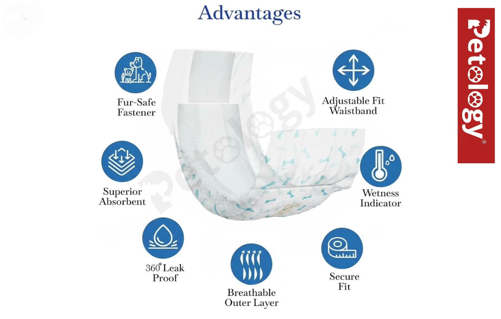 Petability Dogs Disposable Diapers for Dog -10Pcs Diaper Pants Nappy Leak-Proof, Ultra-Absorbent Daily and Travelling Purpose size available small,medium,Large & Xtra-Large