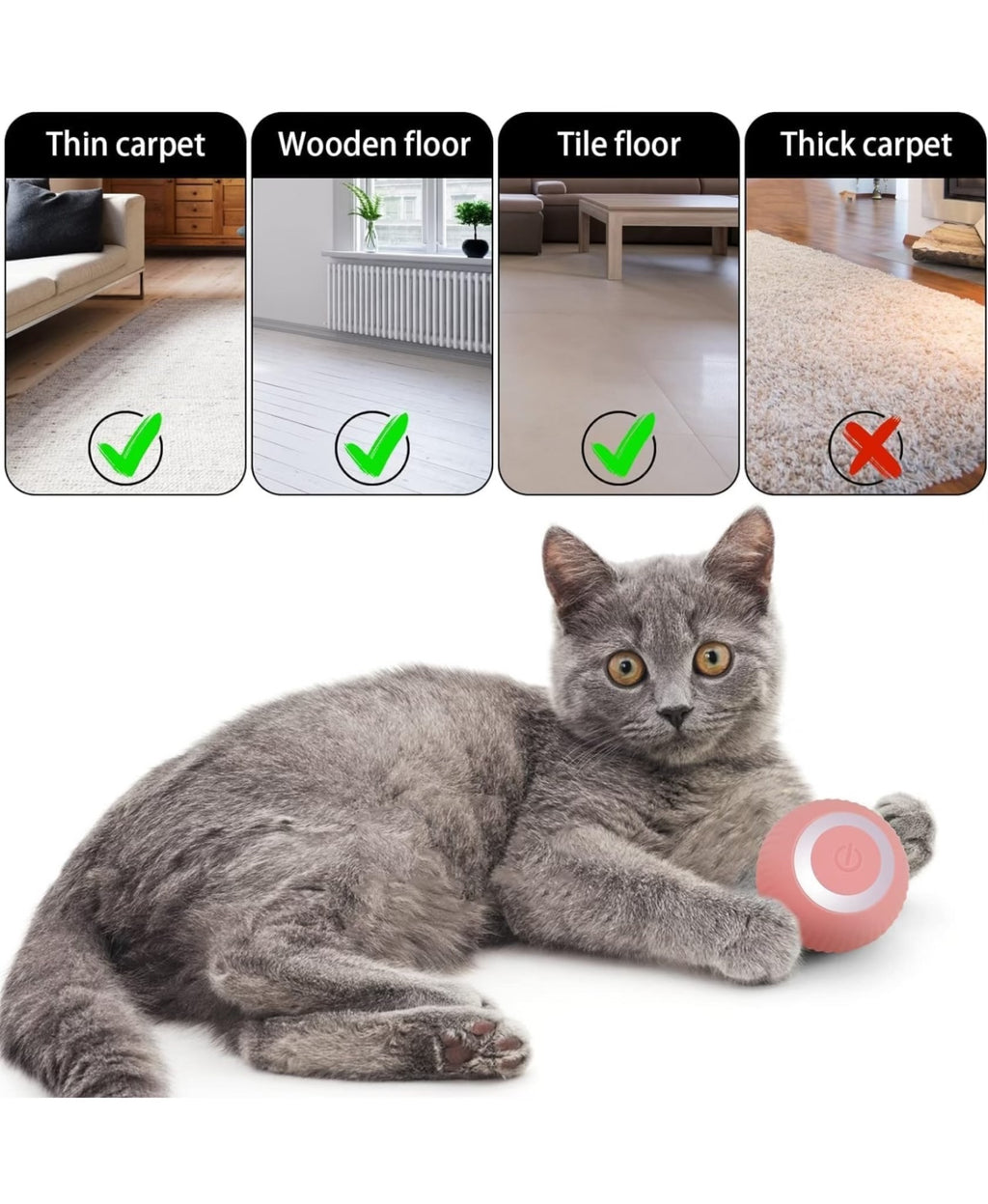 Playpets Intelligent with New upgrade 2.0 ver. Funny 360 Degree Rotatable Toys Rechargeable Rotating Ball with LED Light, Chasing Toy Automatic Rotating Smart Obstacle Avoiding