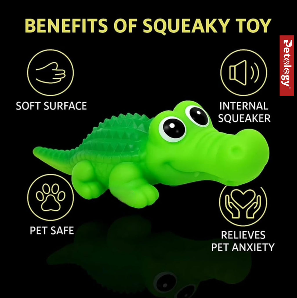 Playpet LATEX Crocodile Squeaky Dog Toy Durable Latex Chew Toy for Teething, Chewing Interactive Play Fun & Colorful Toy Cats- Adult Dogs-Puppies