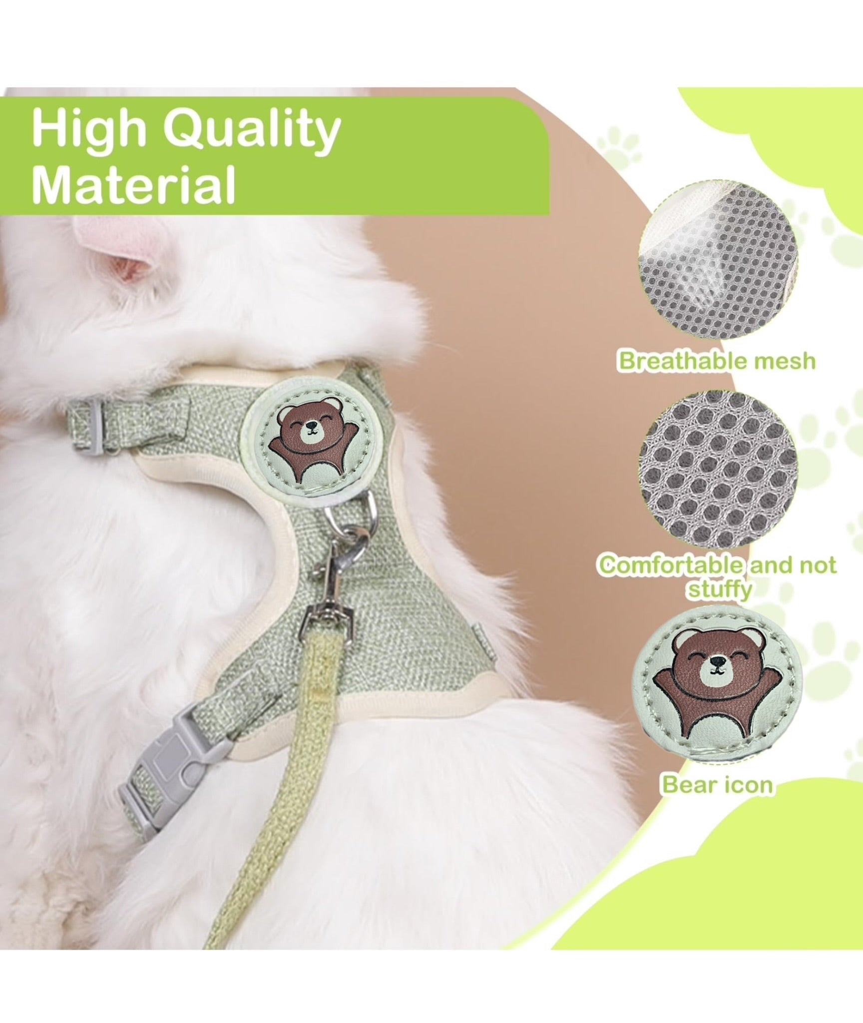 MEOW MEOW Cat Harness and Leash Set , Escape Proof and Adjustable , Lightweight and Soft Walking Harness for Cats - Perfect for Small & Medium Cats with Weight from 1.5 KG to 6.0 KG (Beige)