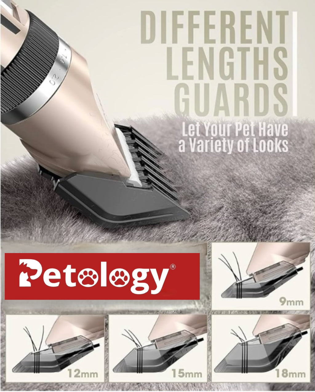 Pawpet Professional pet grooming kit for Dogs & cats Low noise<50dbs, no afraid pets, Powerful upto 1200 MAH Battery & 4 inter-changeable combs for better cut additional steel comb and post trimming palm massager (absolutely free)