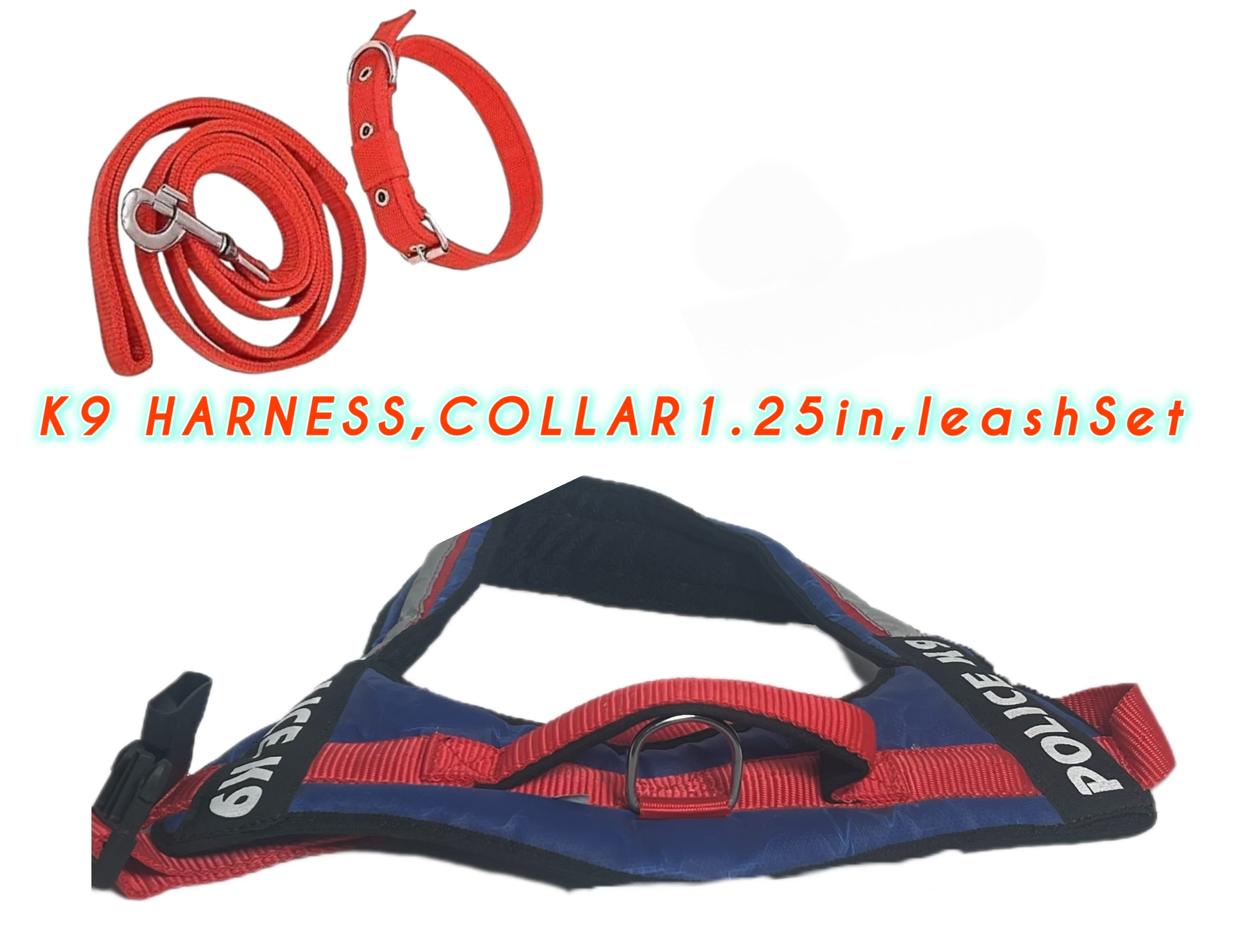 COMBO Dog harness K9,Matching 1.5 inch width comfy collar and 5Ft. High strenght Leash for medium,Large,XL dog breeds