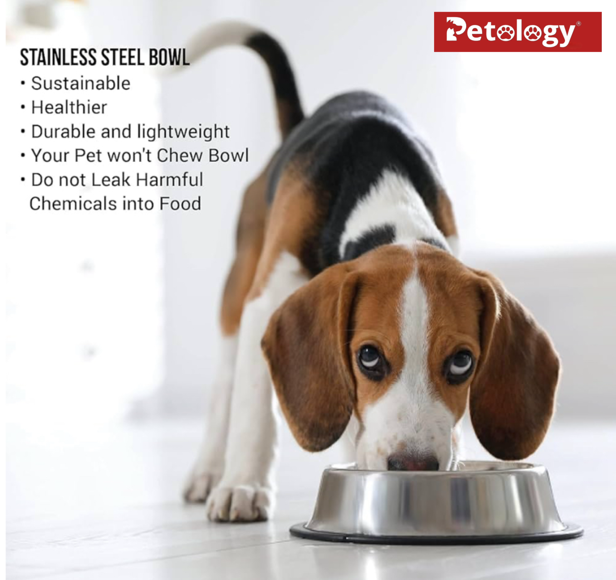 Petology Anti-Skid Dog Food Bowl 1800 ml -Pack of 2 Stainless Steel  safe  for Dog Food & Water Feeding Bowl Pets Feeder Perfect for Dogs, Puppy, Cat & Kittens